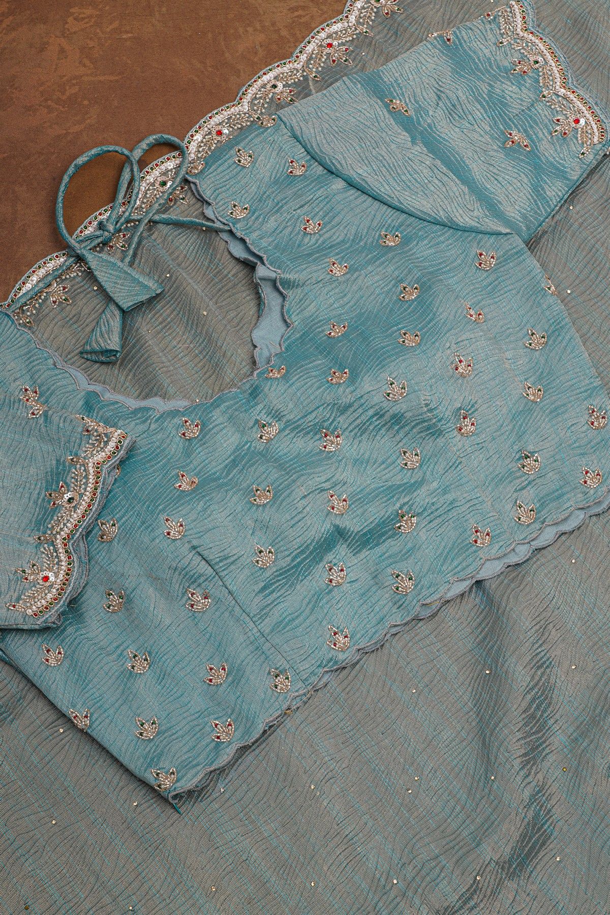 Fancy Tissue Crush Sky Blue Saree