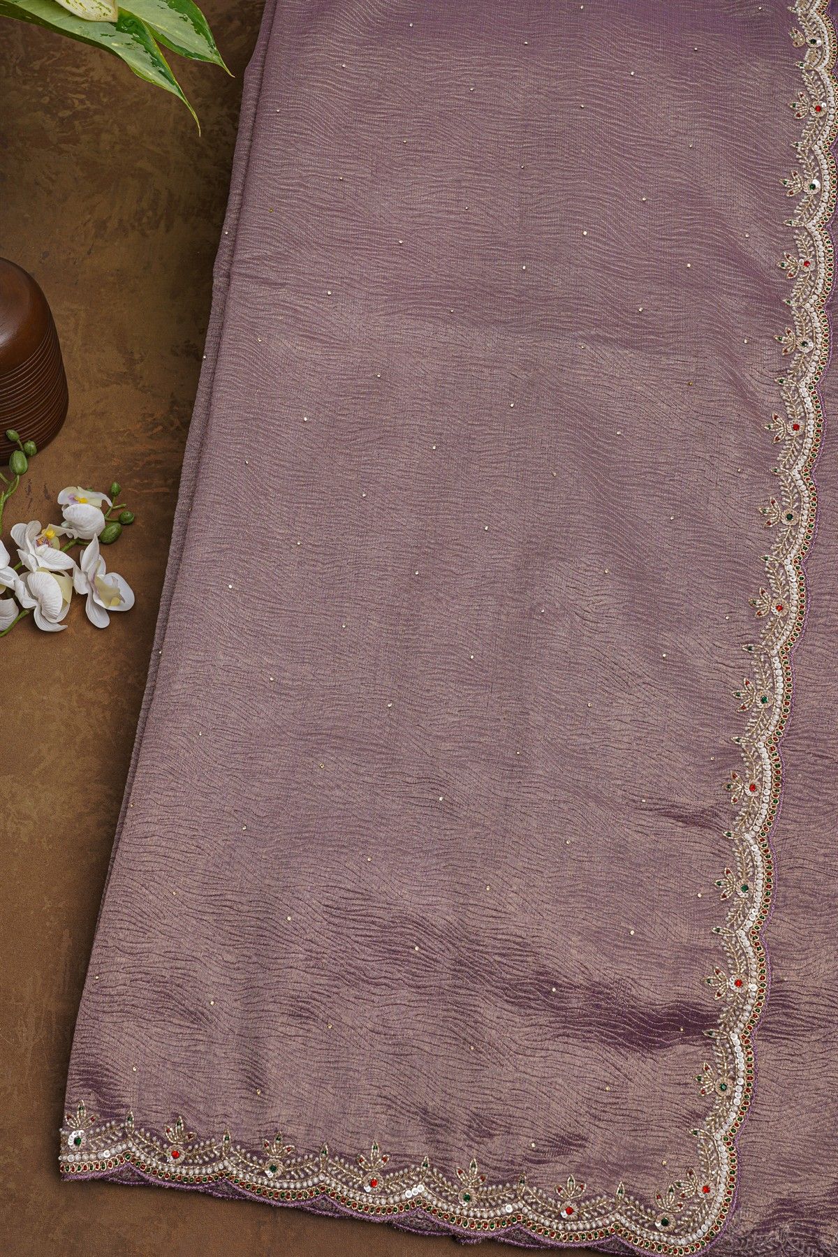 Fancy Tissue Crush Lavender Saree