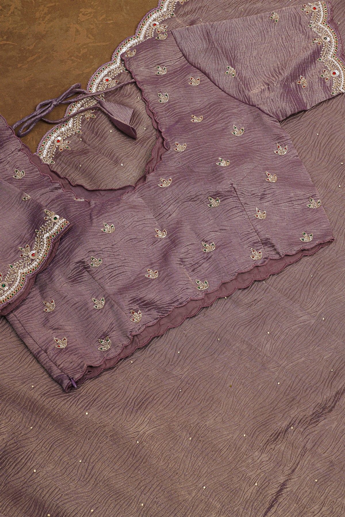 Fancy Tissue Crush Lavender Saree
