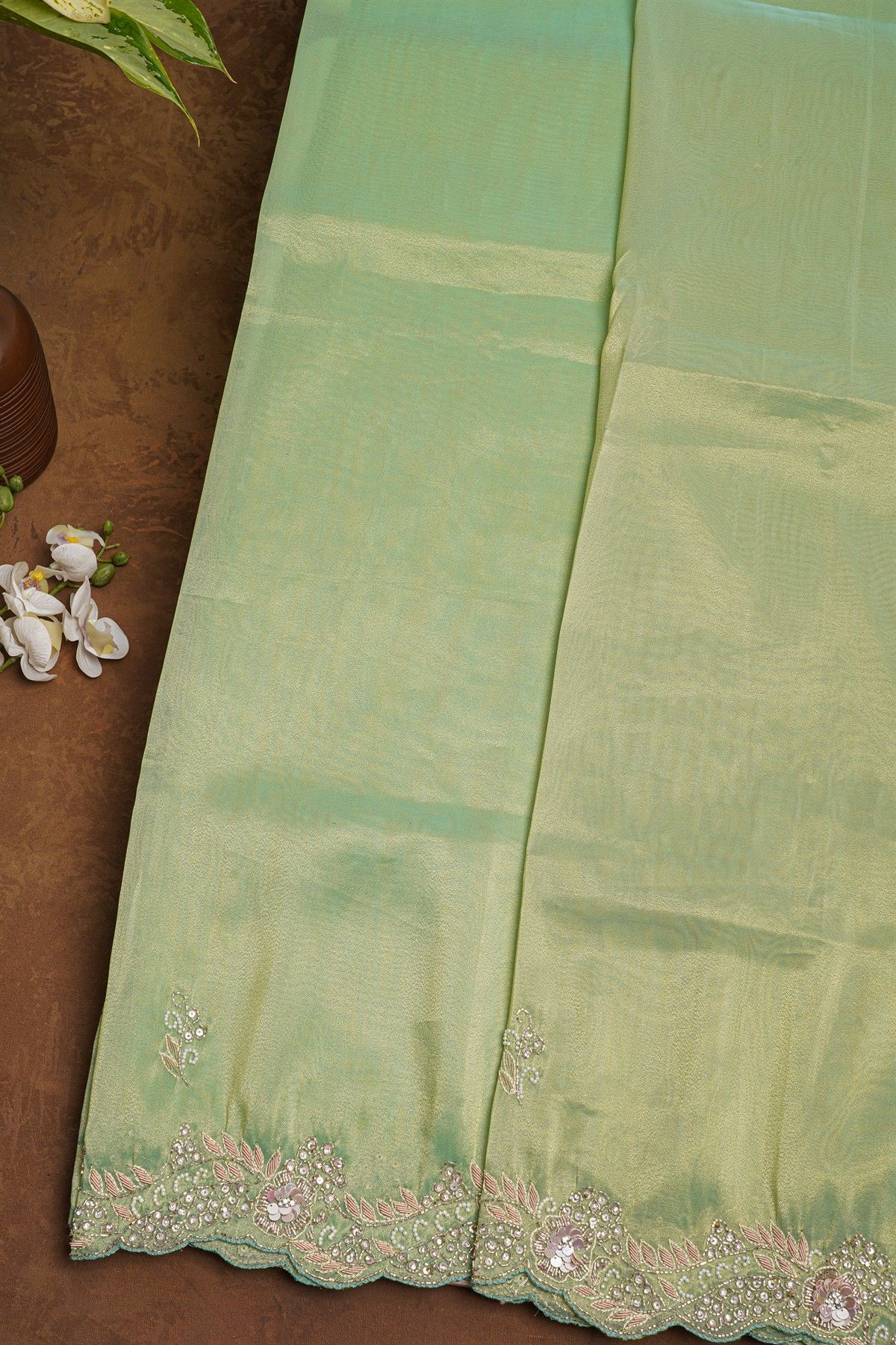 Fancy Tissue Sea Green Saree