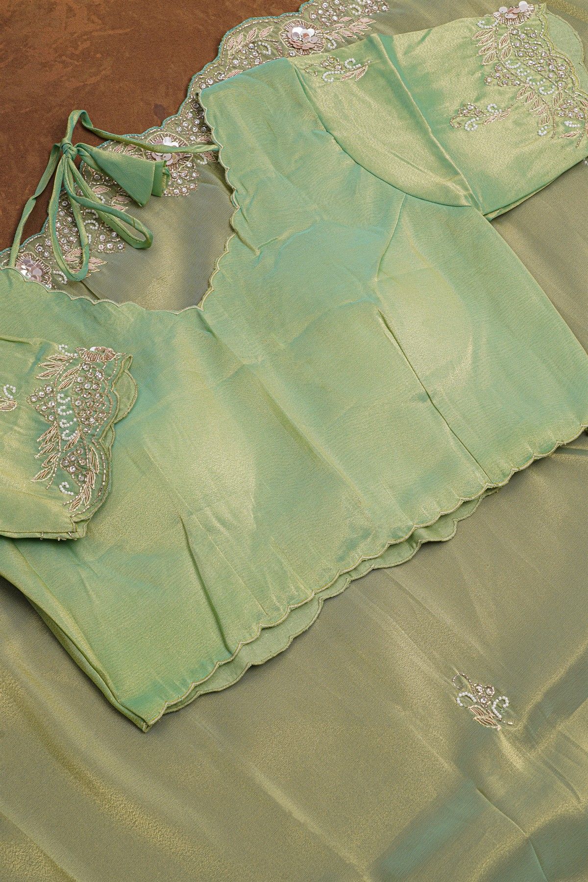 Fancy Tissue Sea Green Saree