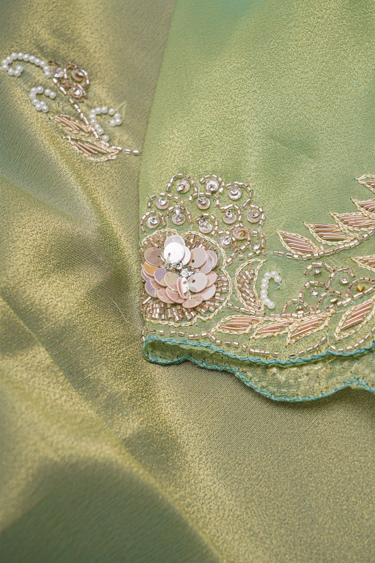 Fancy Tissue Sea Green Saree