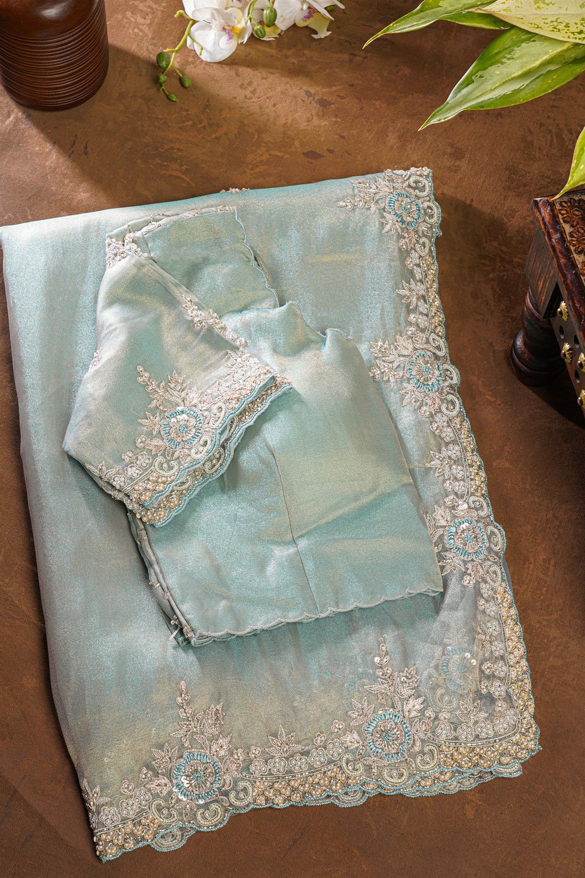 Fancy Tissue Dual Colour Saree