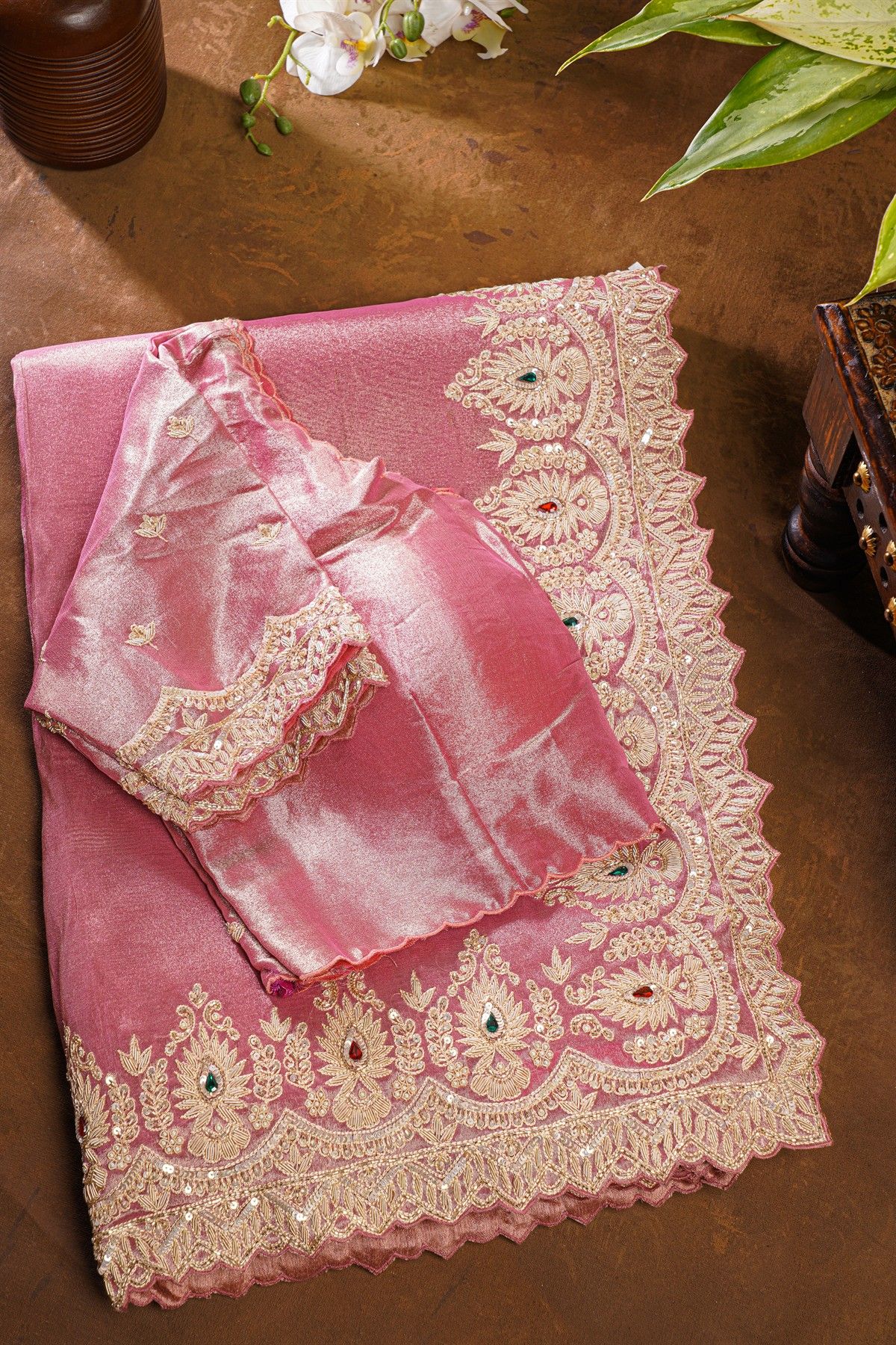 Fancy Tissue Pink Saree