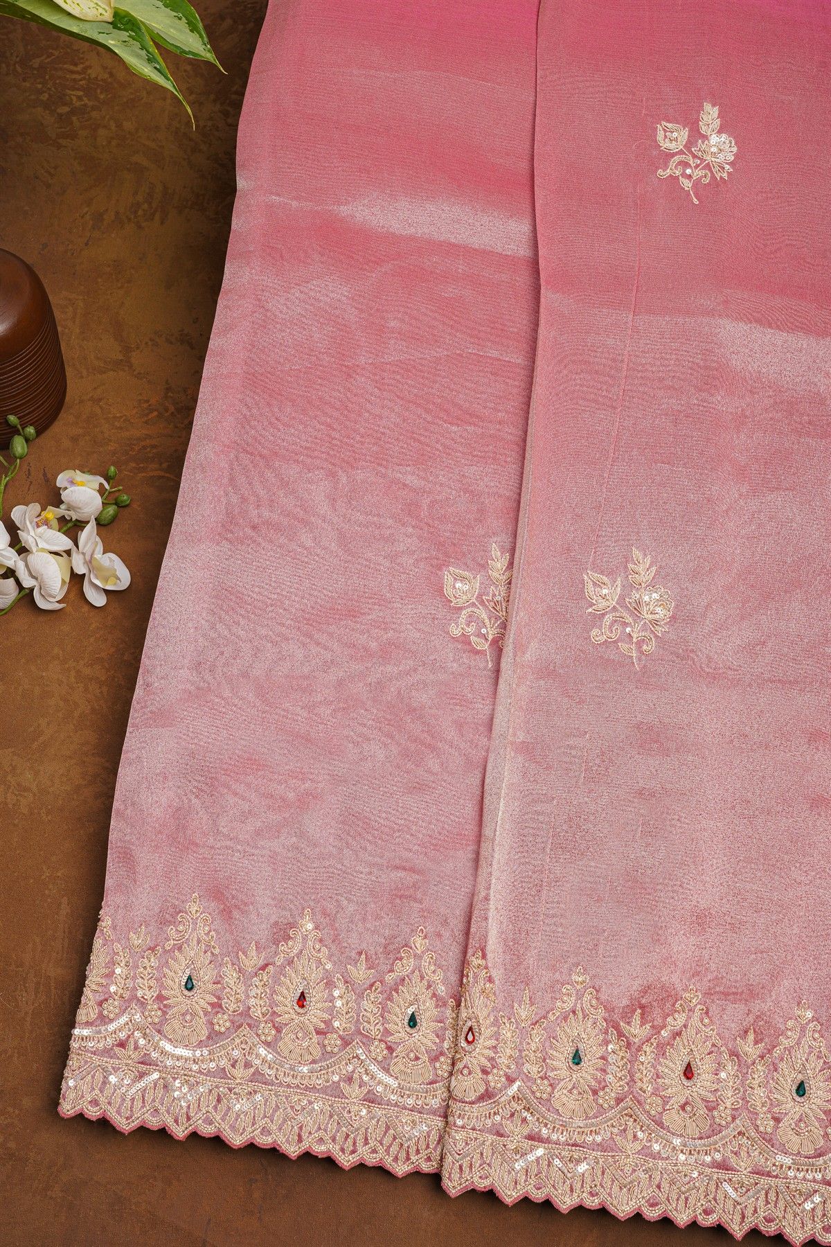 Fancy Tissue Pink Saree