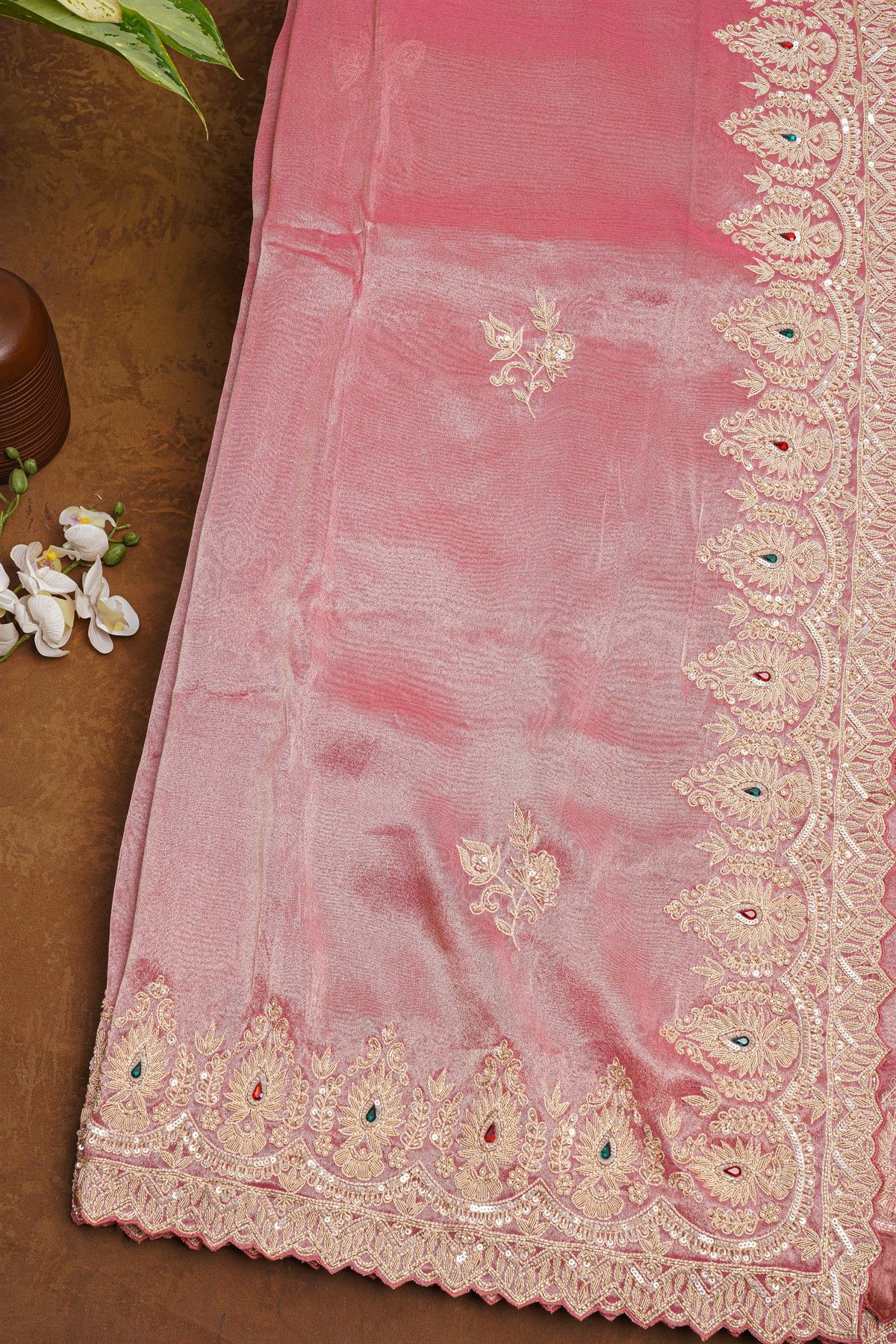 Fancy Tissue Pink Saree