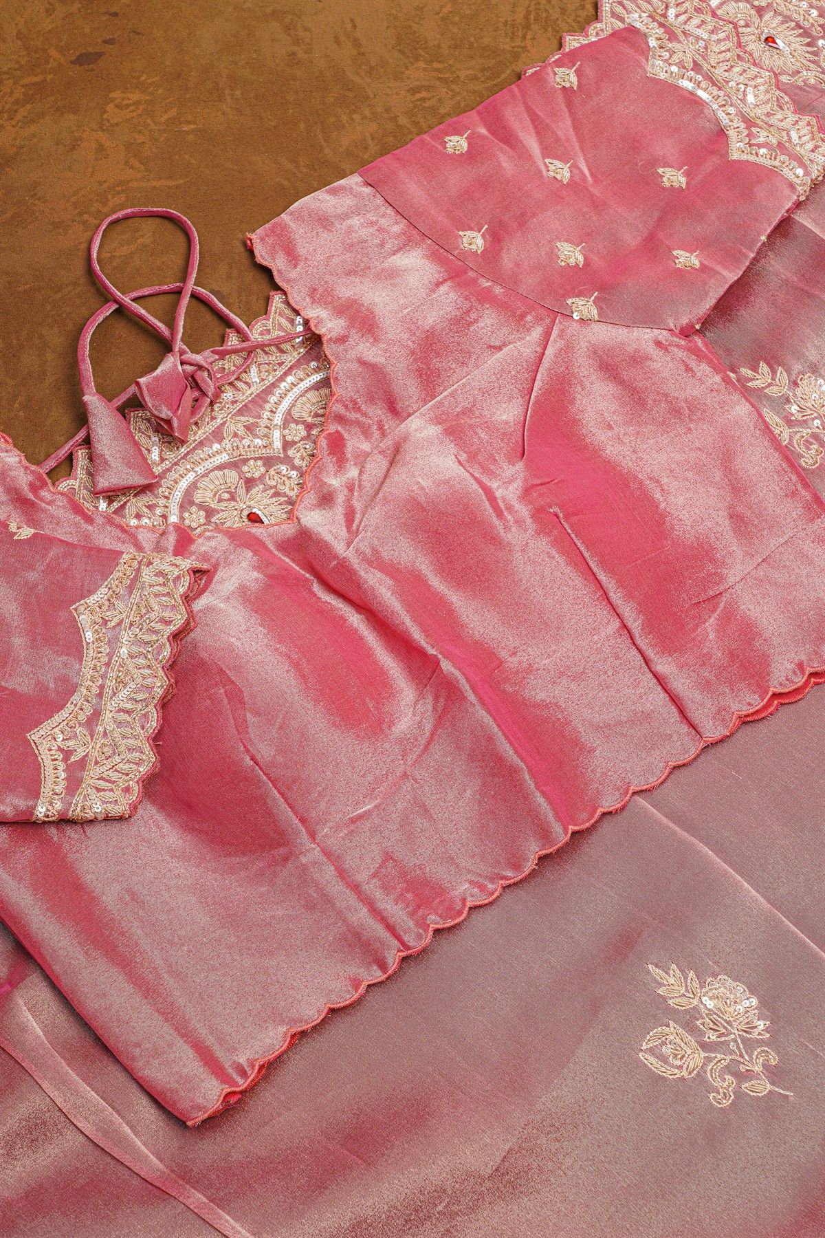 Fancy Tissue Pink Saree