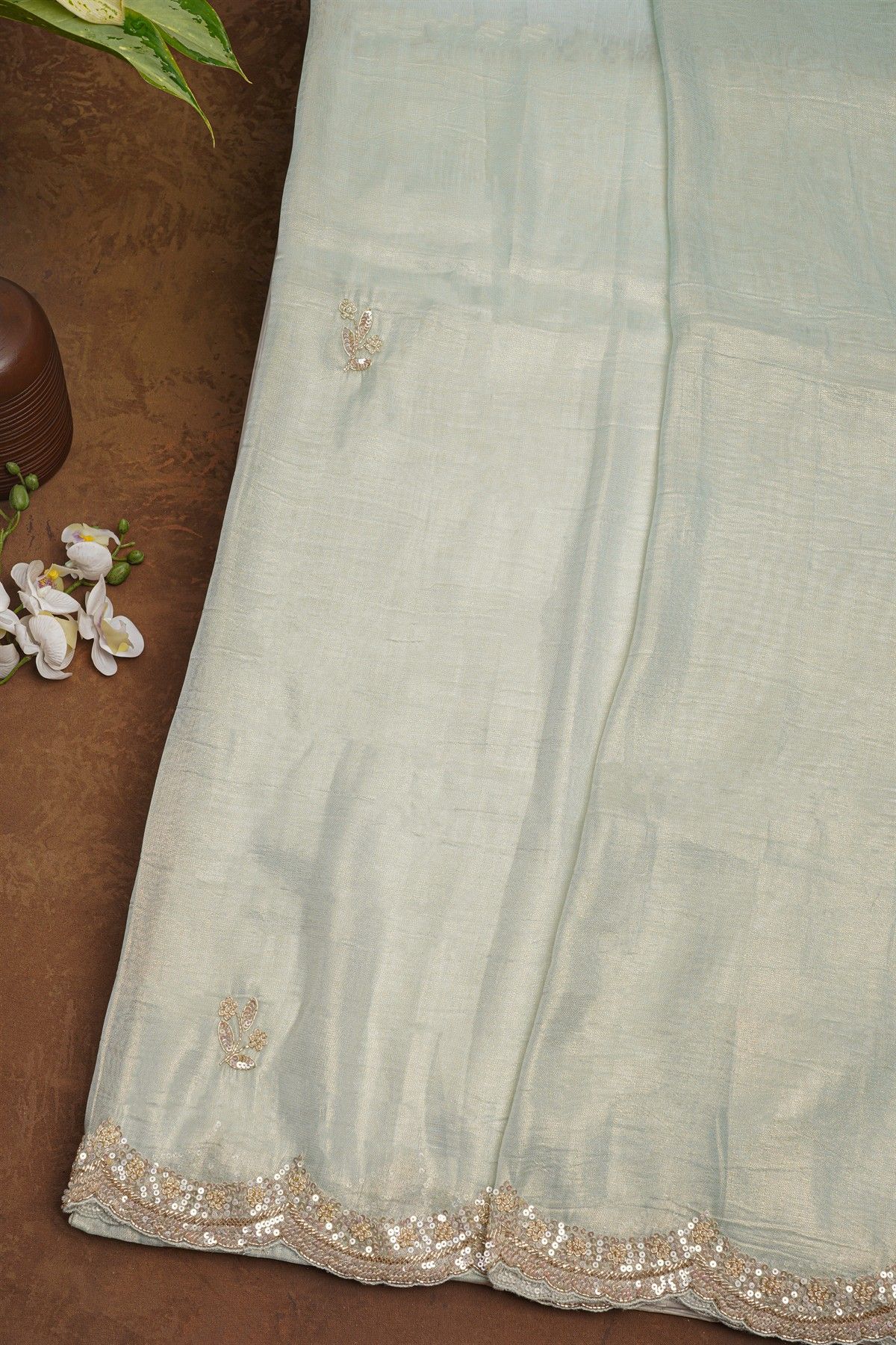 Fancy Tissue Ice Blue Saree