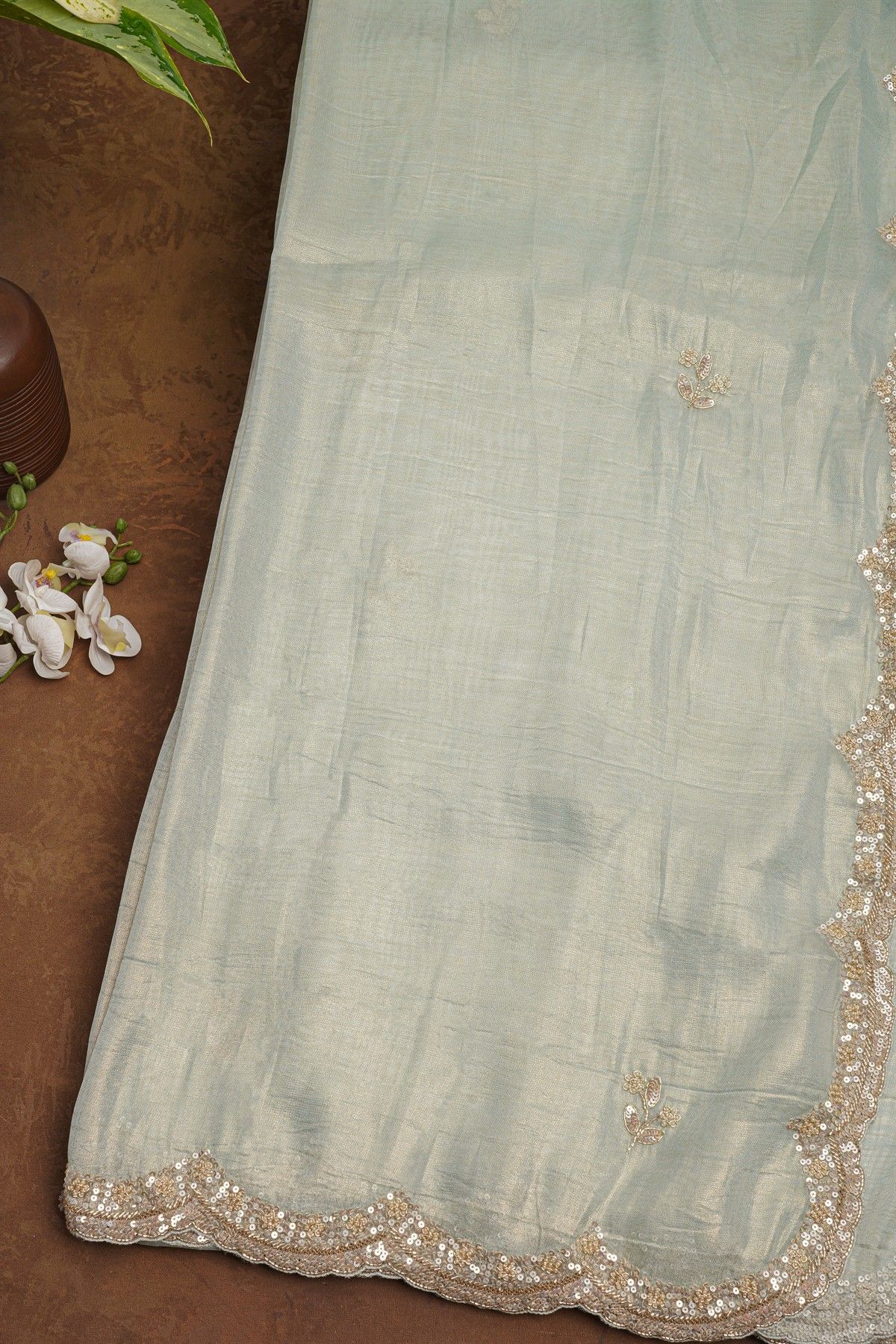 Fancy Tissue Ice Blue Saree