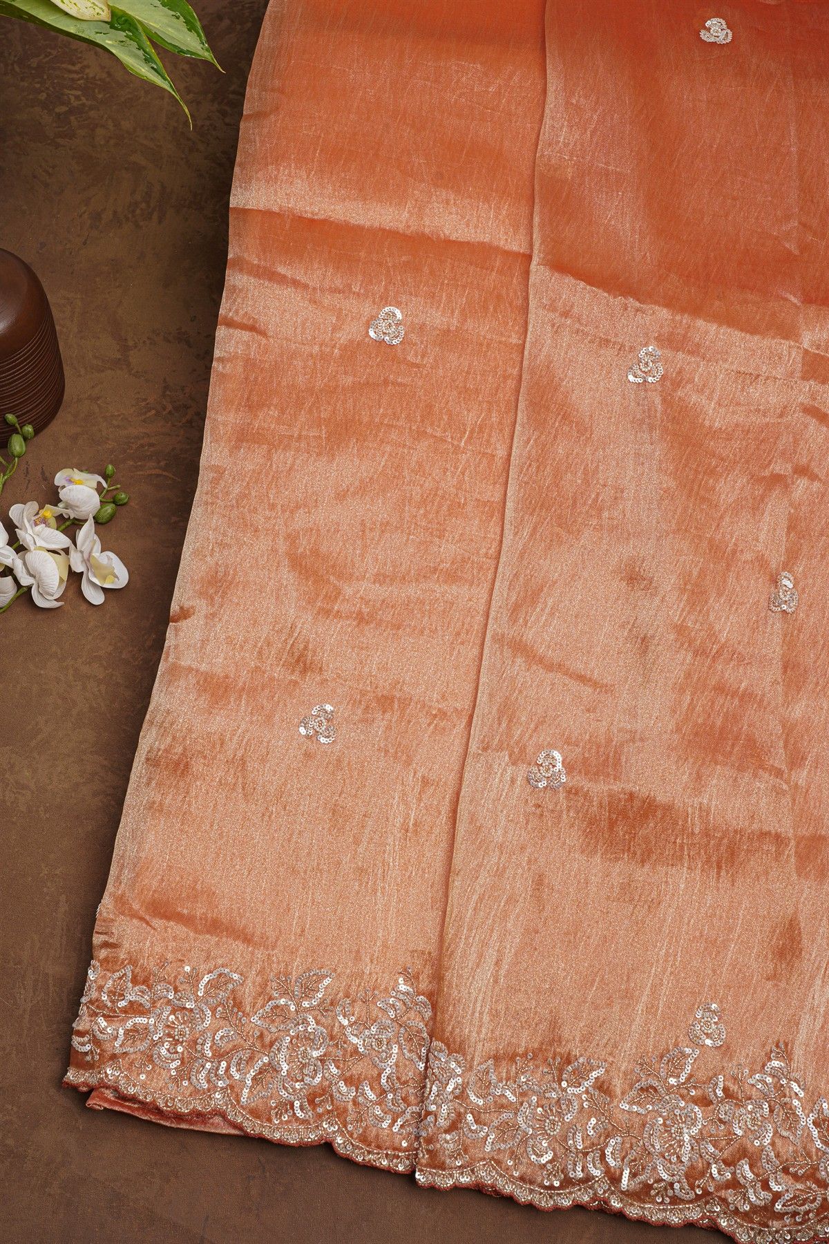 Fancy Tissue Orange Saree
