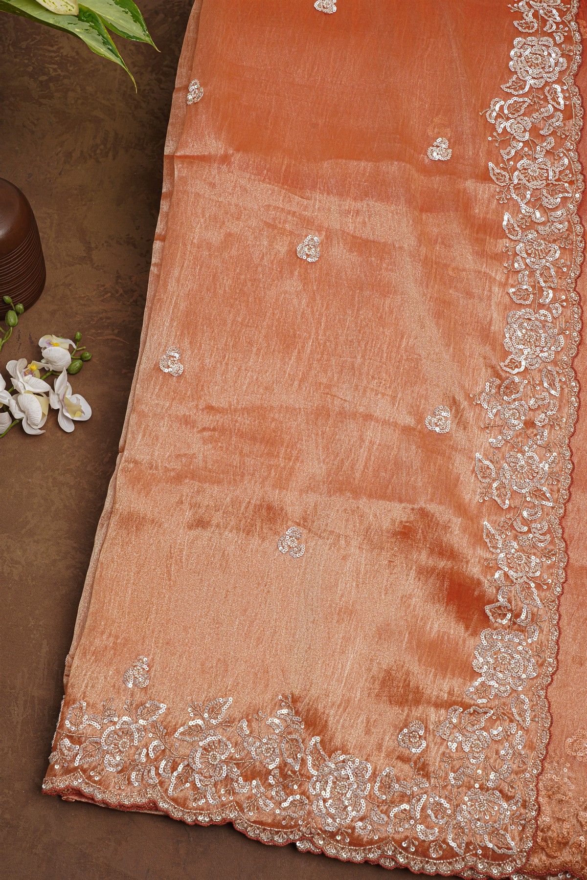Fancy Tissue Orange Saree
