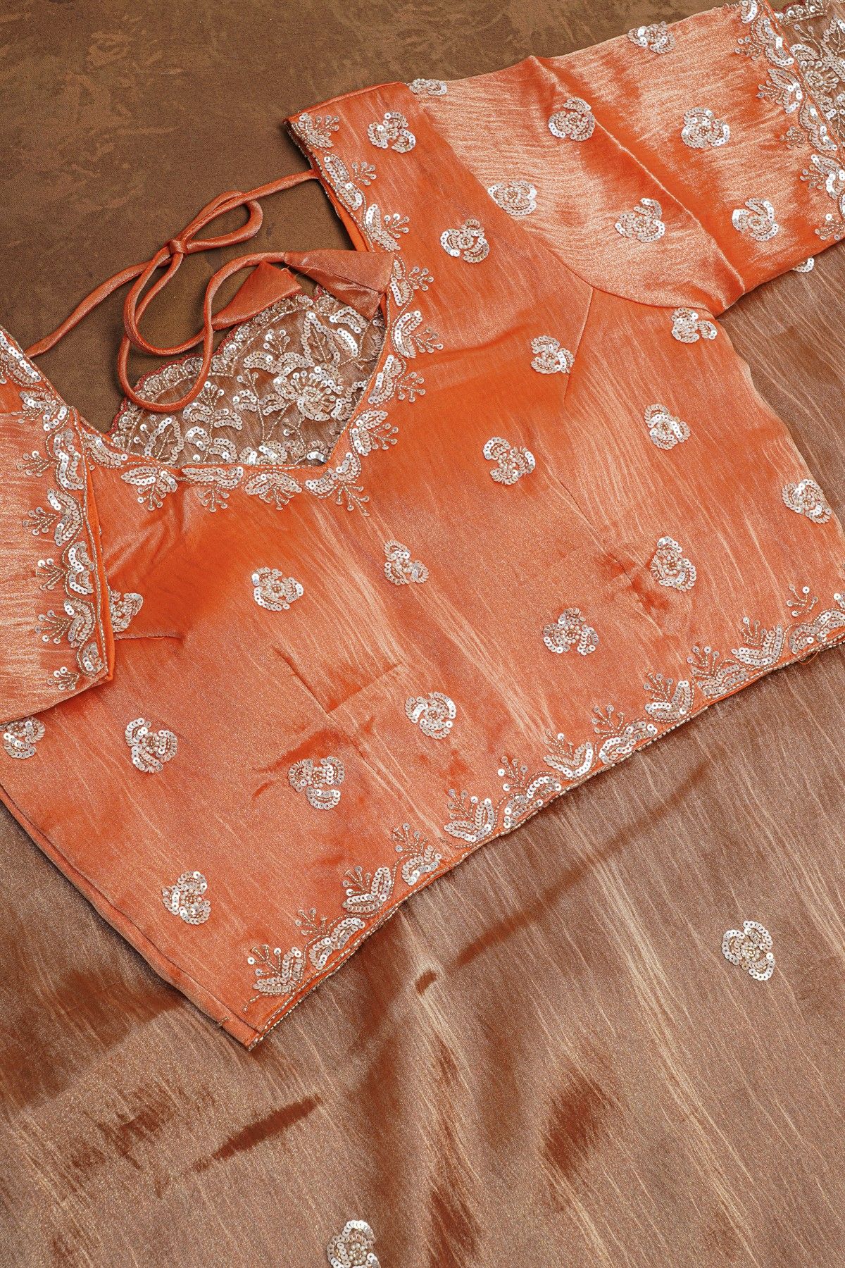 Fancy Tissue Orange Saree