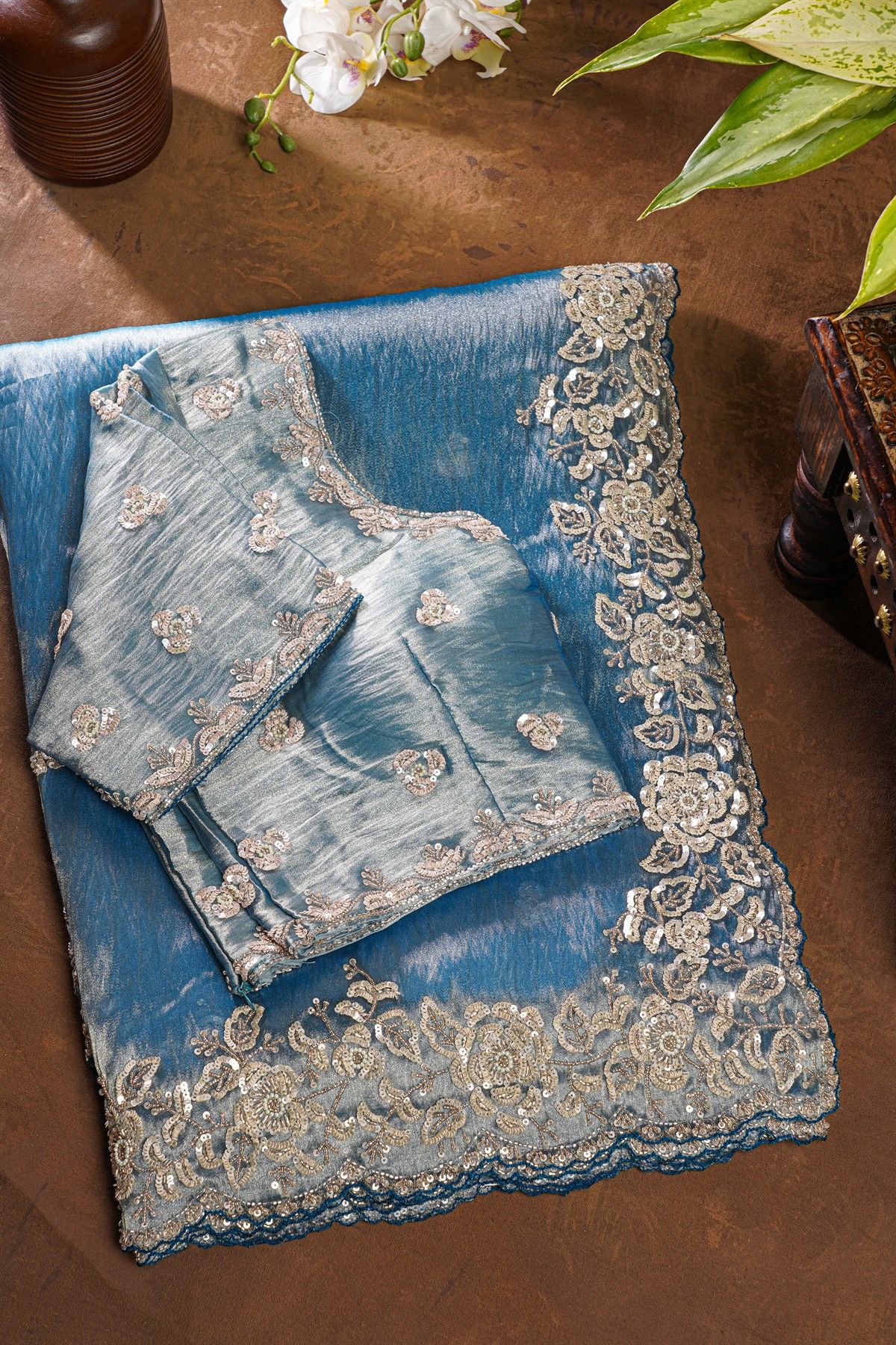 Fancy Tissue Dual Colour Saree