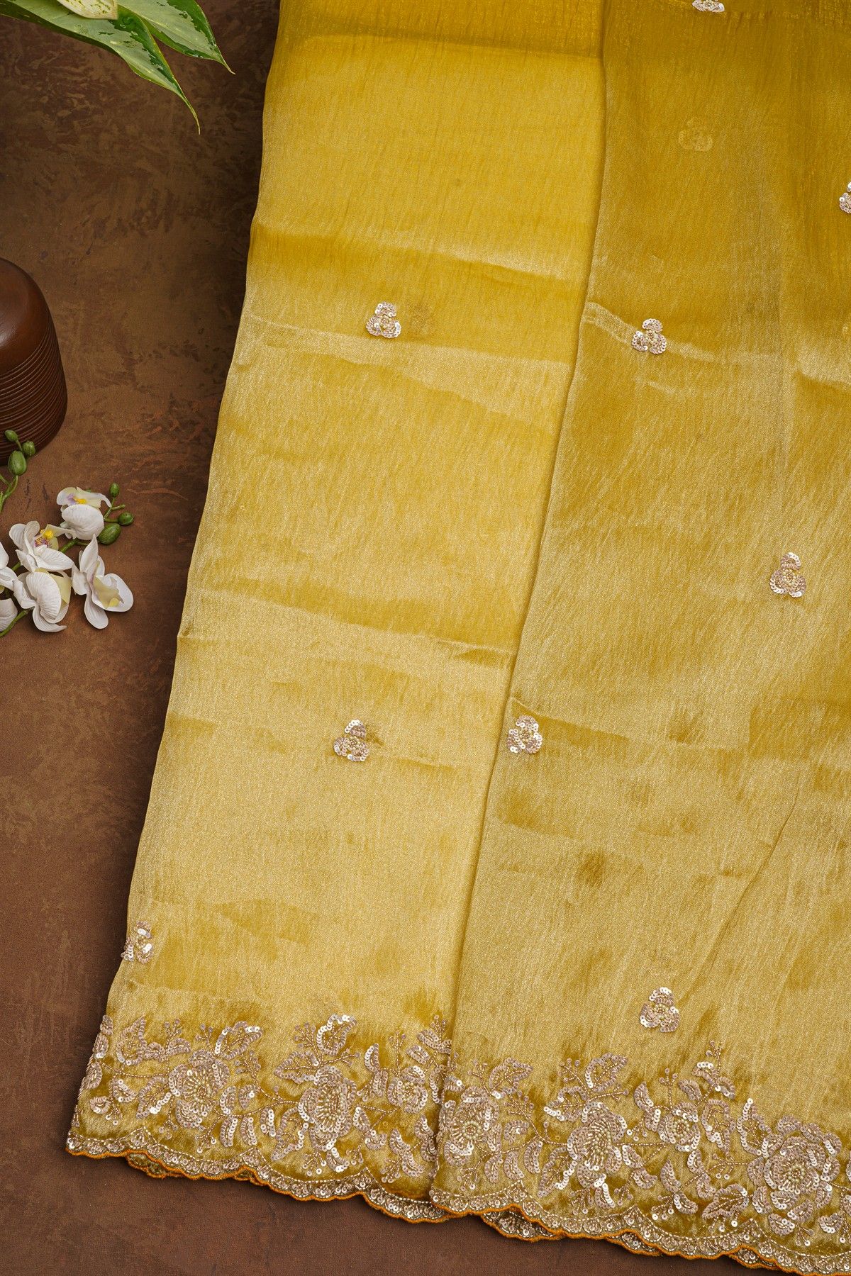Fancy Tissue Yellow Saree