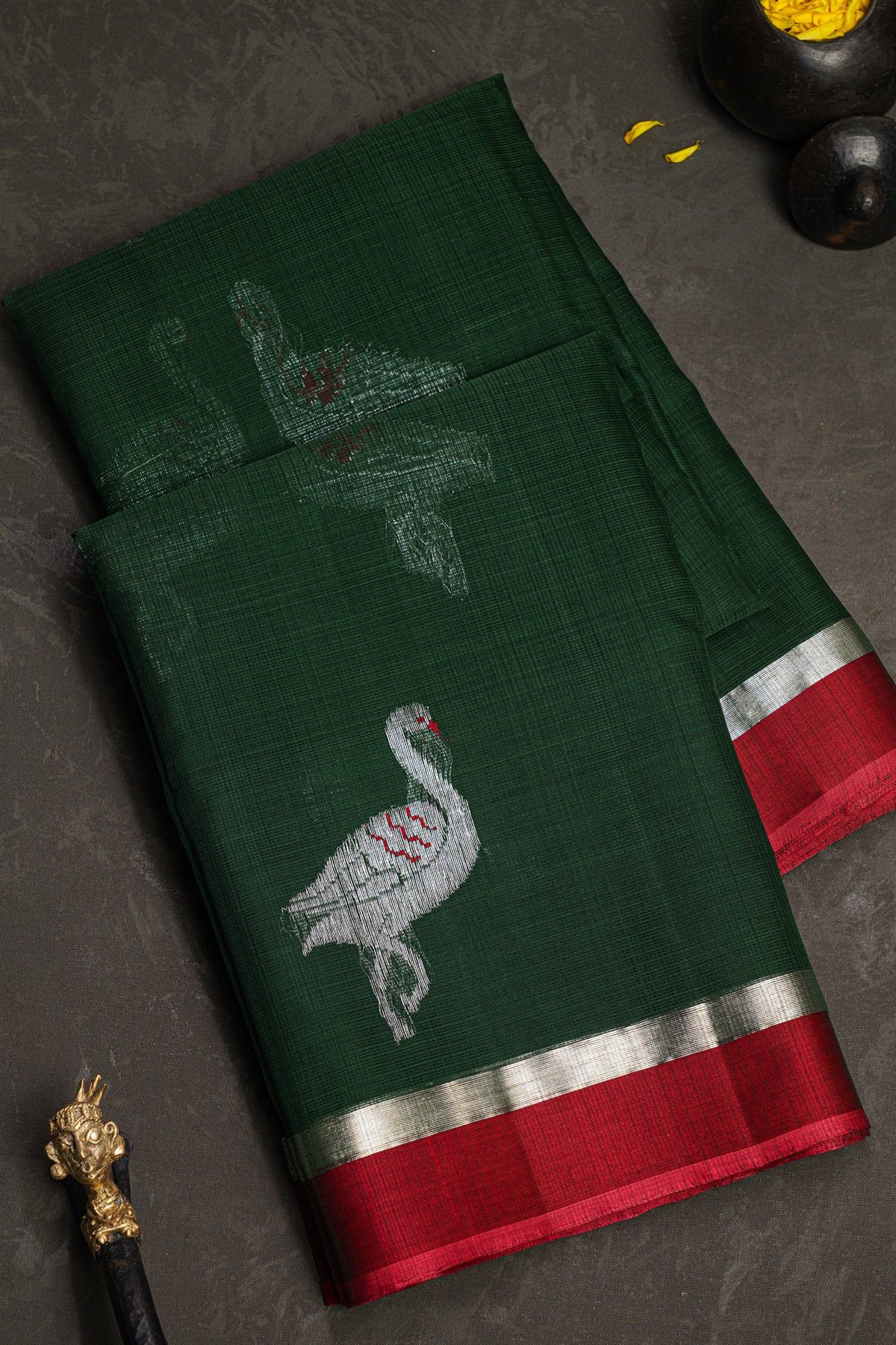 Zari Kota Bottle Green Saree