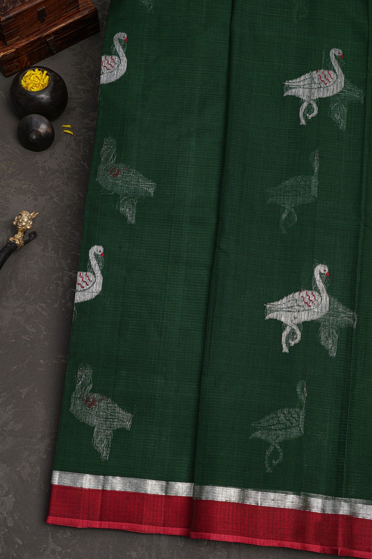 Zari Kota Bottle Green Saree