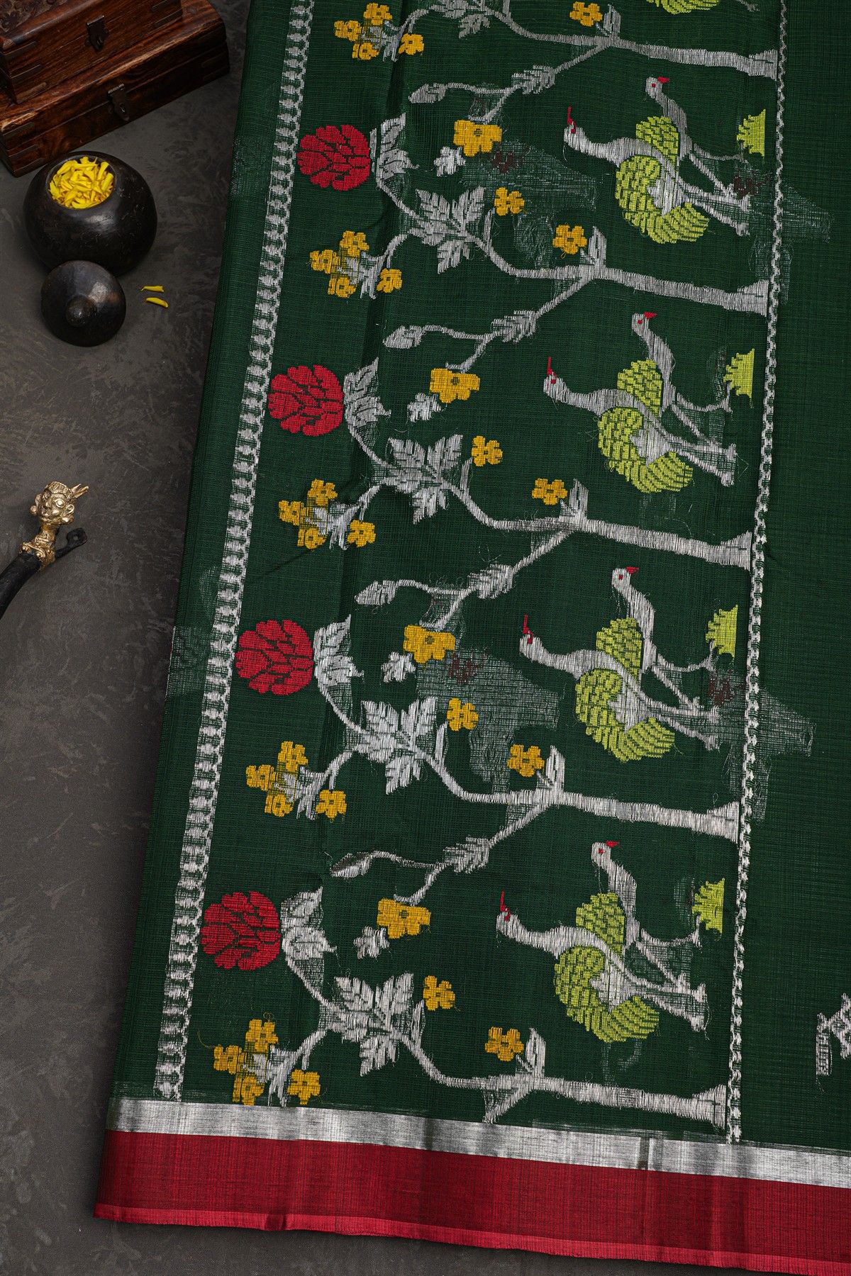 Zari Kota Bottle Green Saree