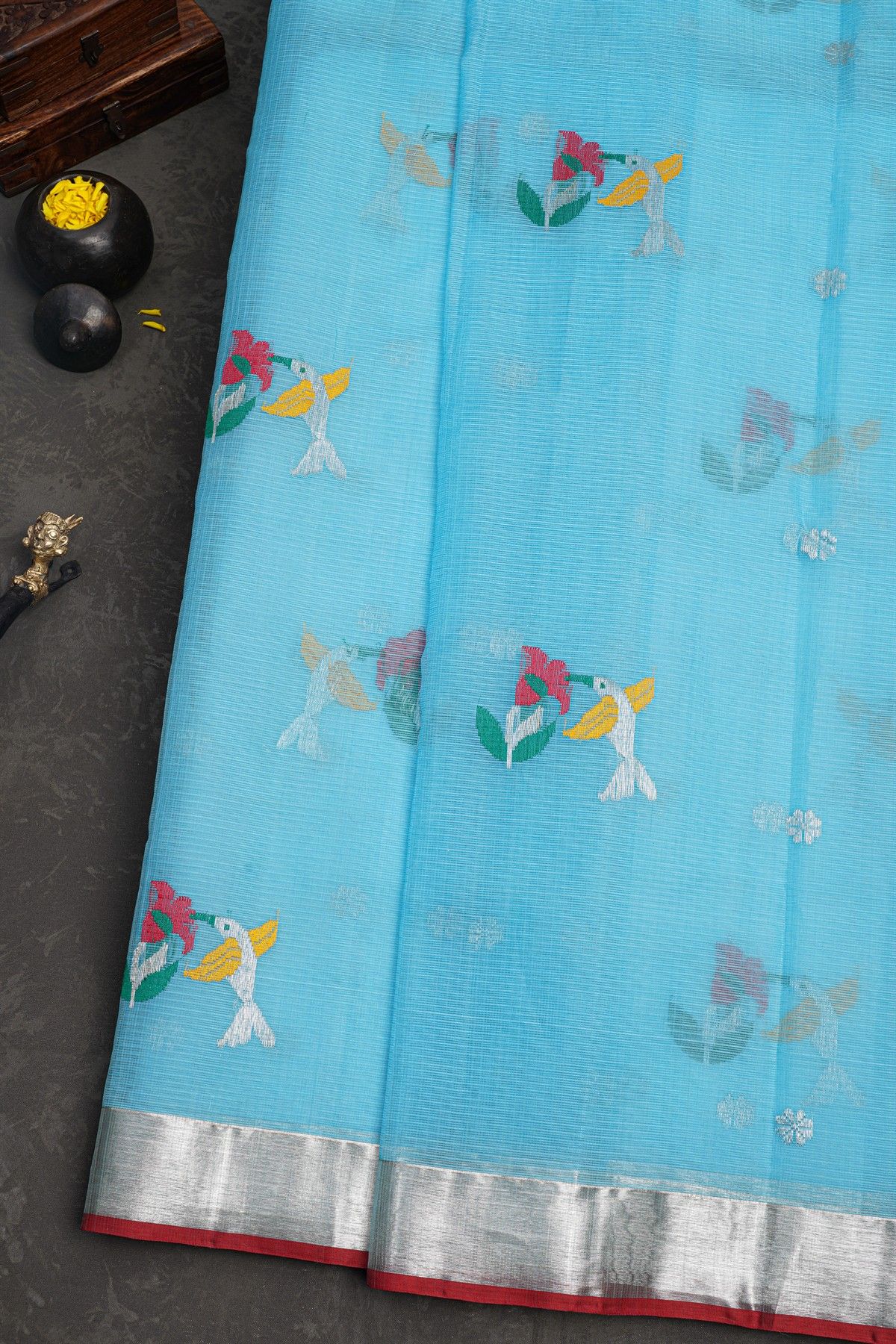 Zari Kota  Sky Blue Saree