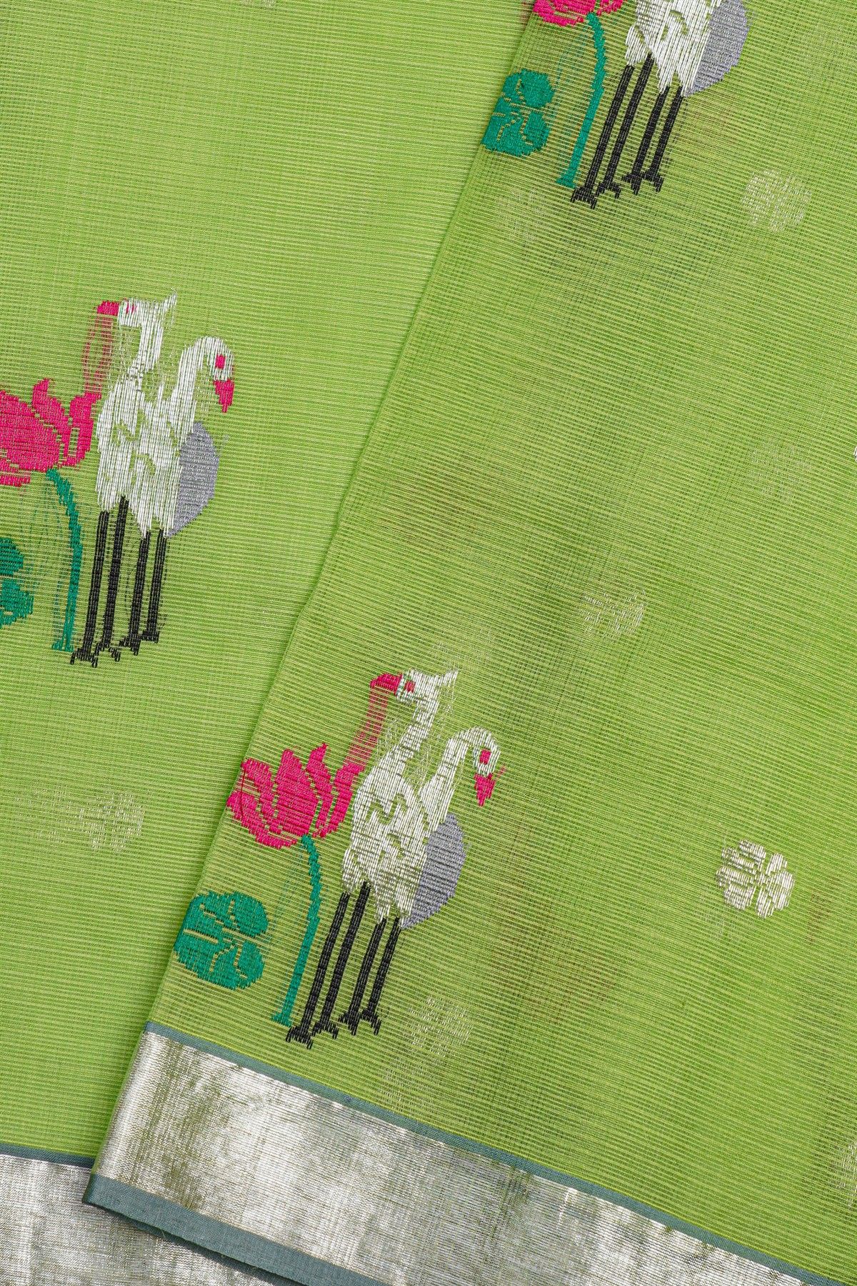 Zari Kota Parrot Green Saree