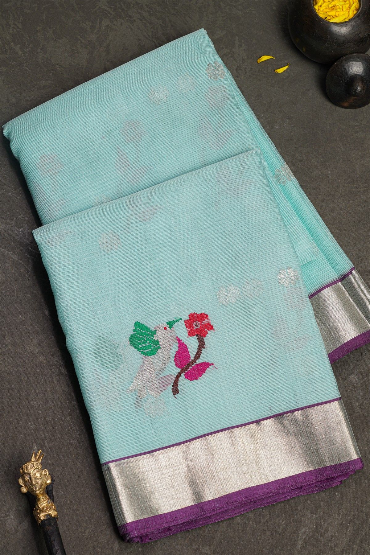 Zari Kota Sky Blue Saree