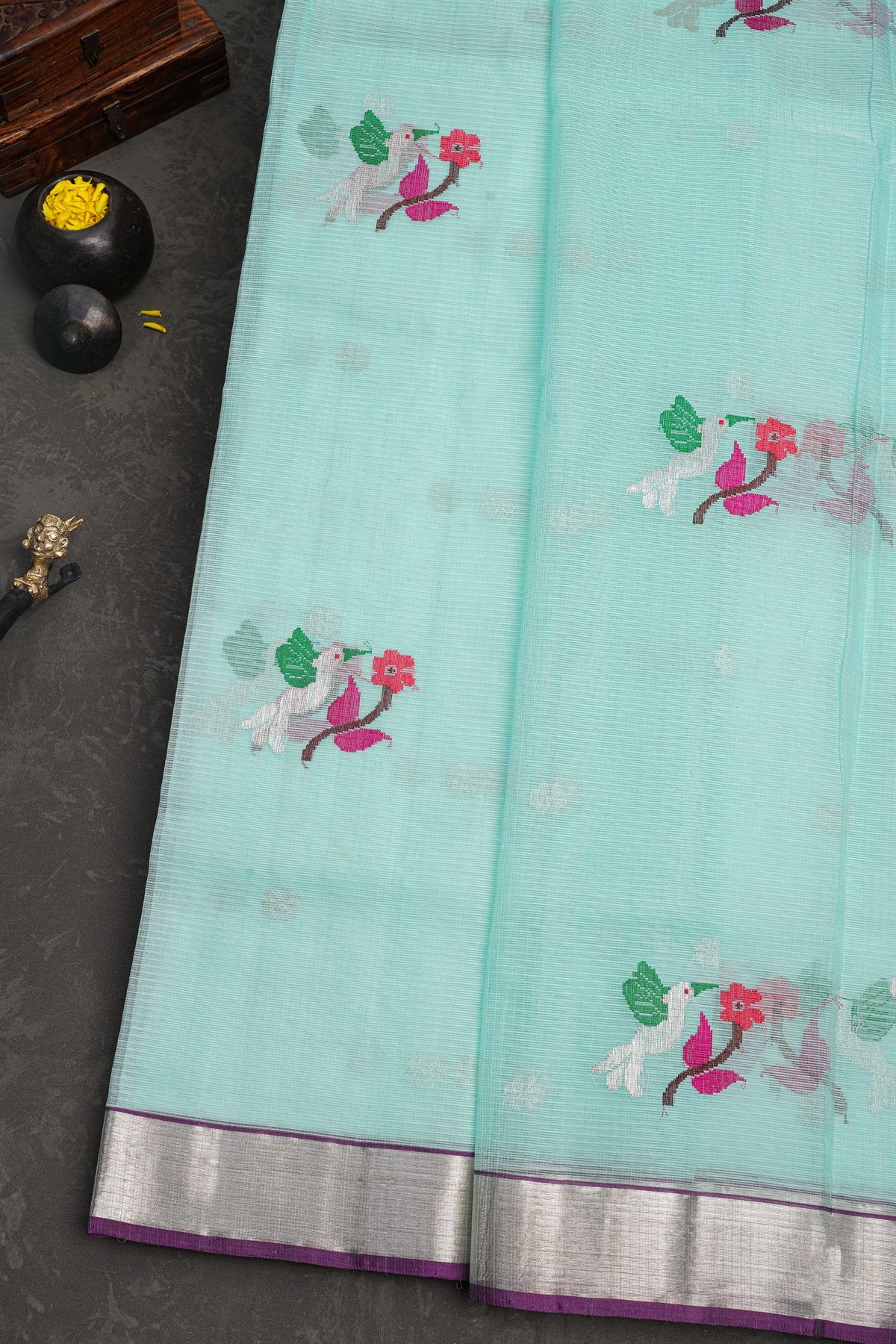 Zari Kota Sky Blue Saree