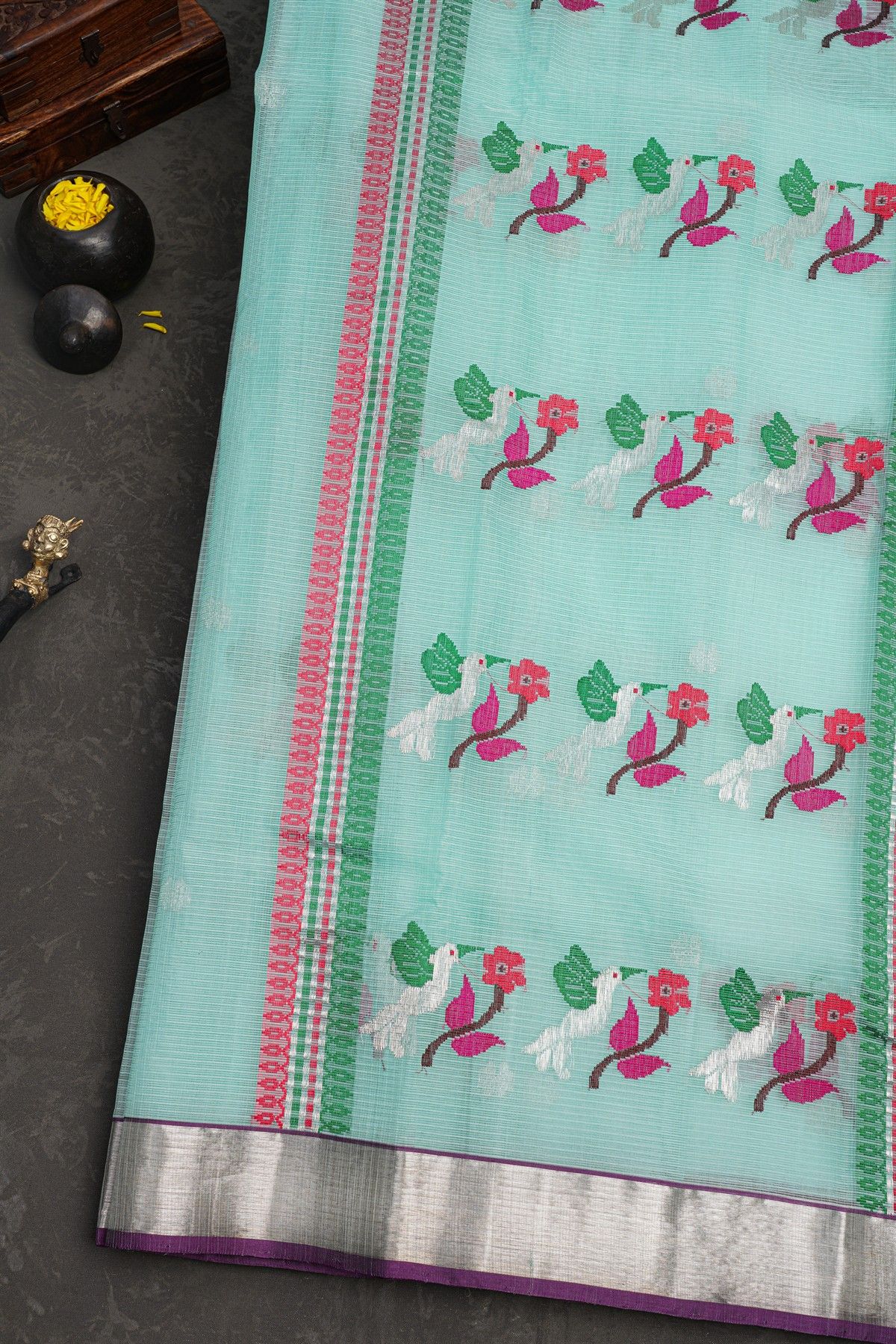 Zari Kota Sky Blue Saree