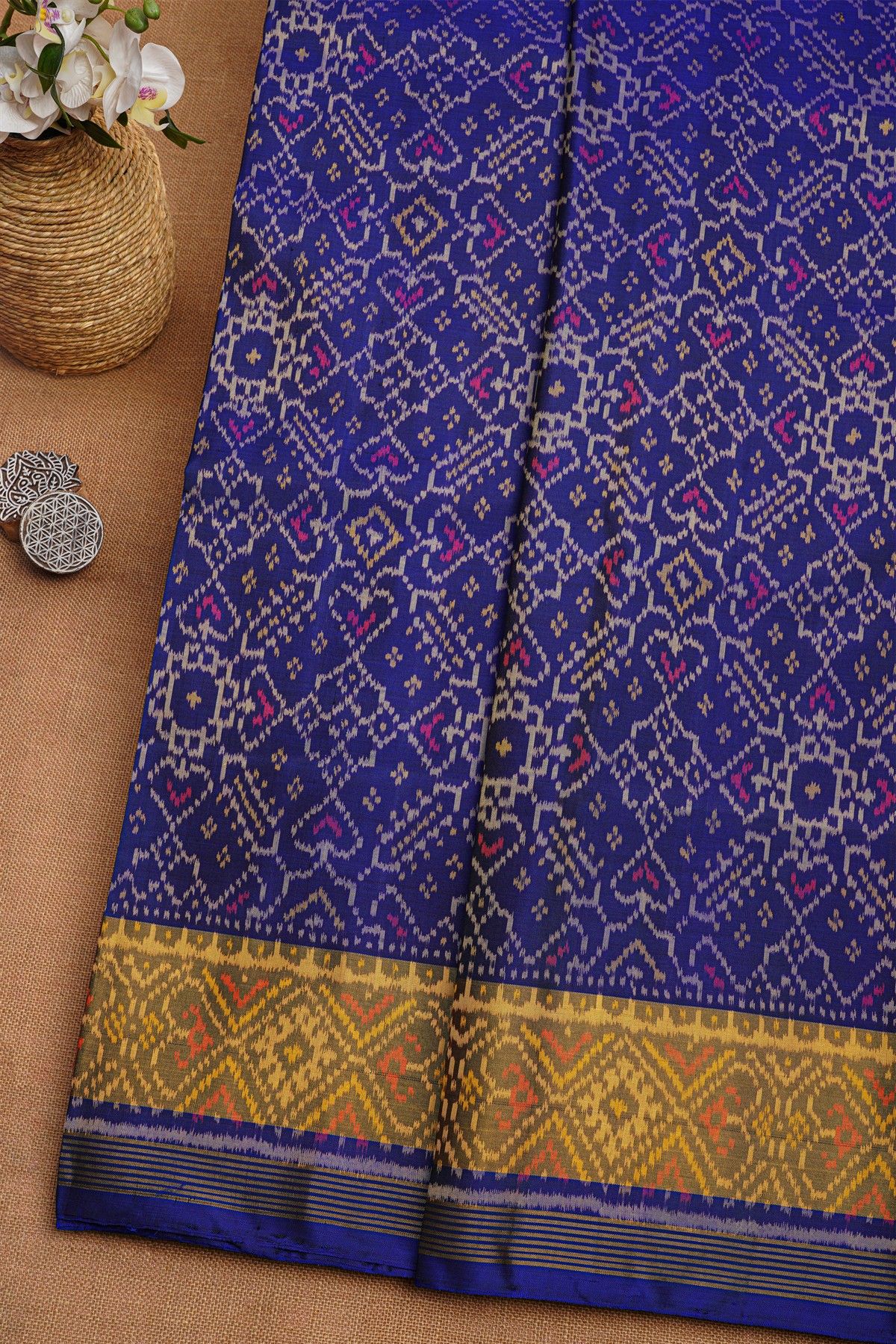 Patola Navy Blue Silk Saree