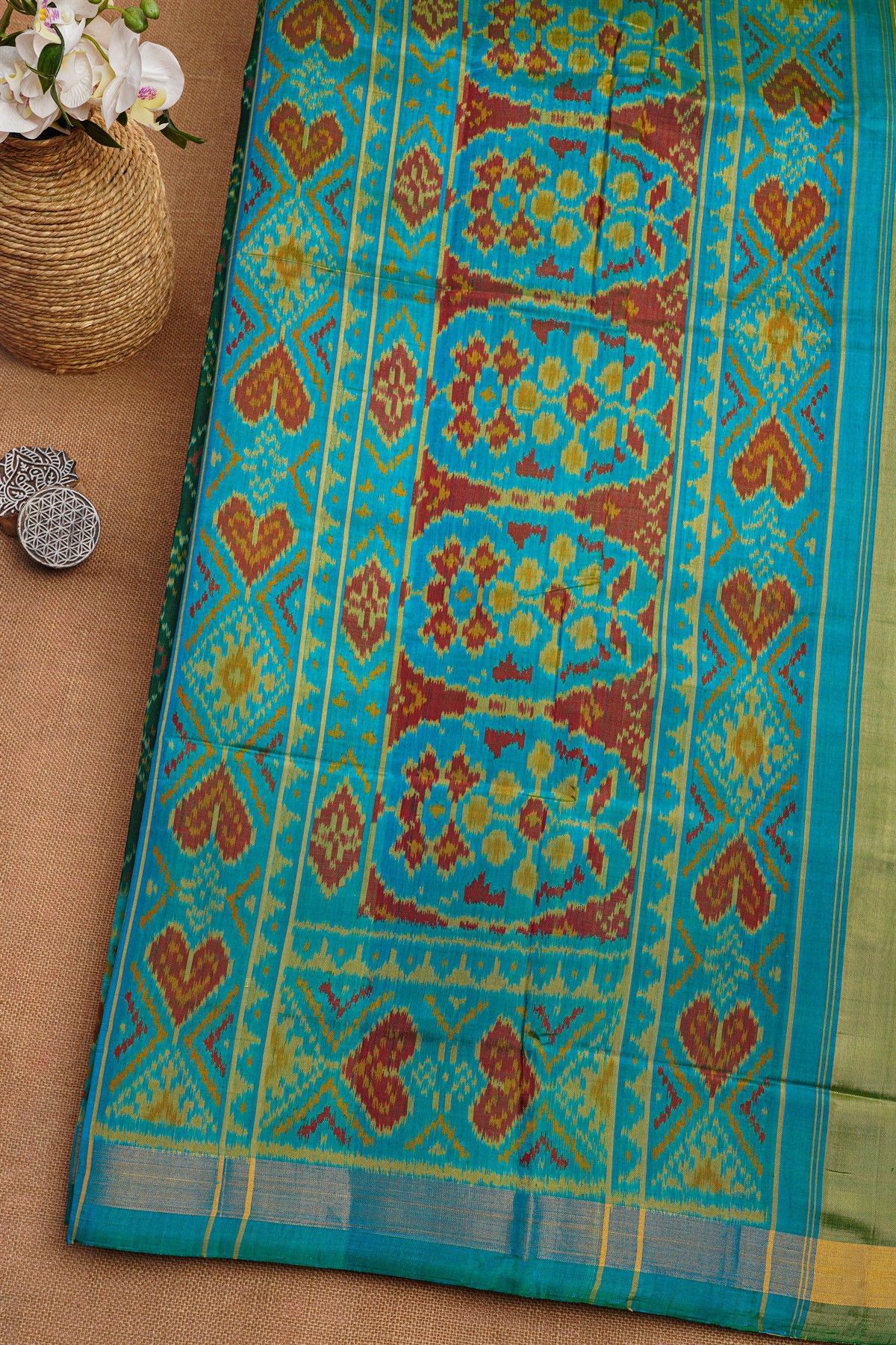 Patola Silk Bottle Green Saree