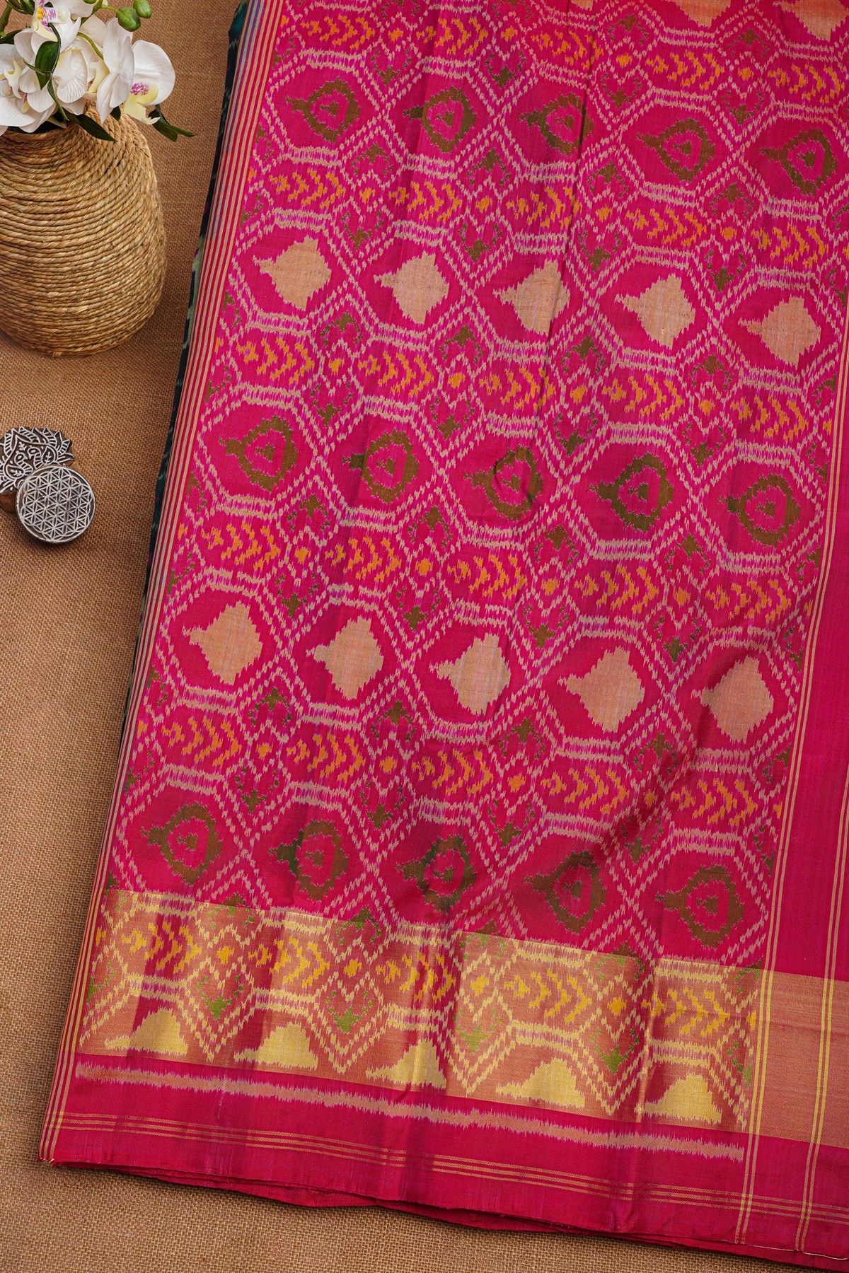 Patola Silk Bottle Green Saree