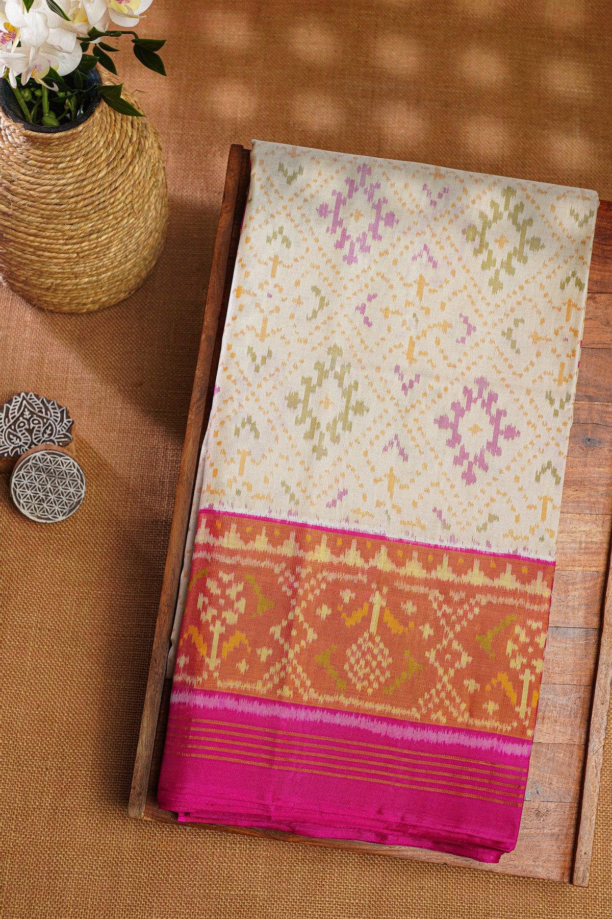 Patola Silk Off White Saree