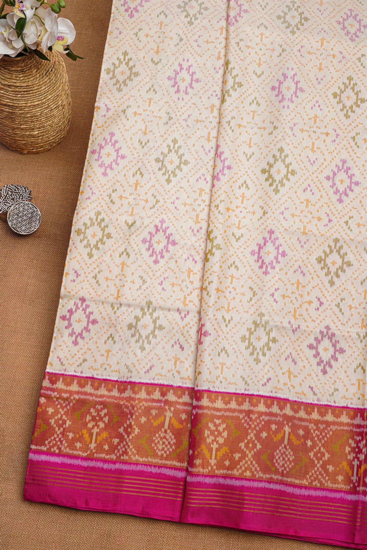 Patola Silk Off White Saree