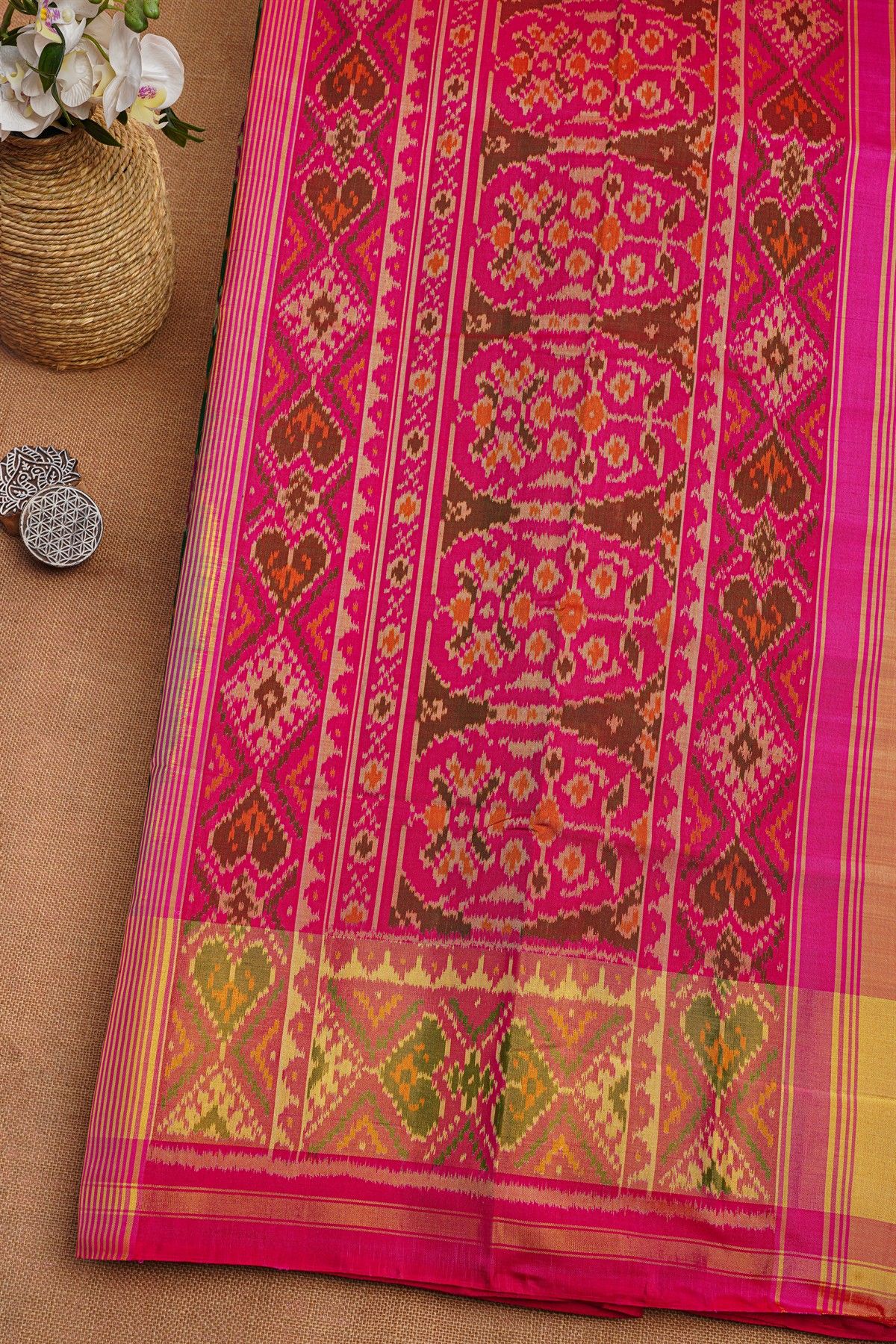 Patola Silk Bottle Green Saree