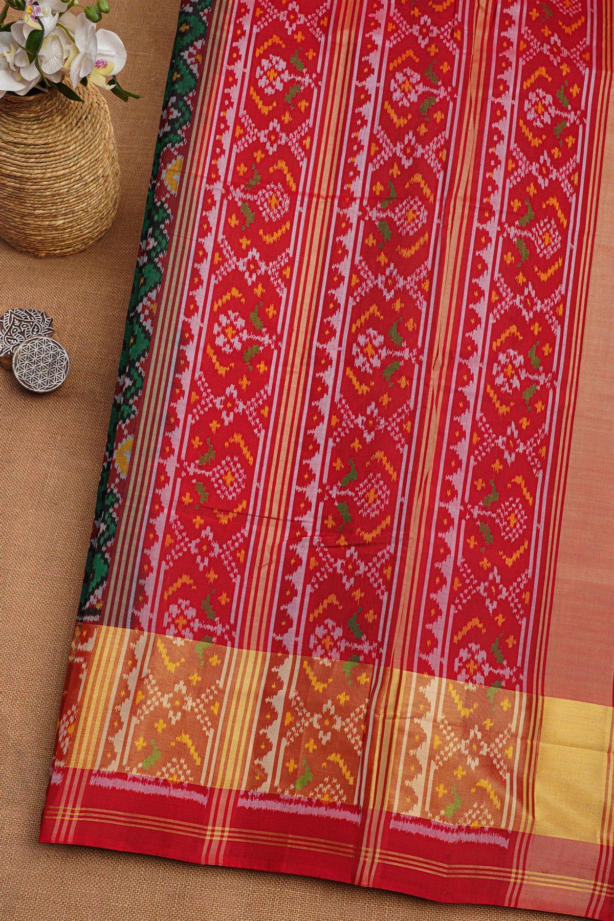 Patola Silk Bottle Green Saree