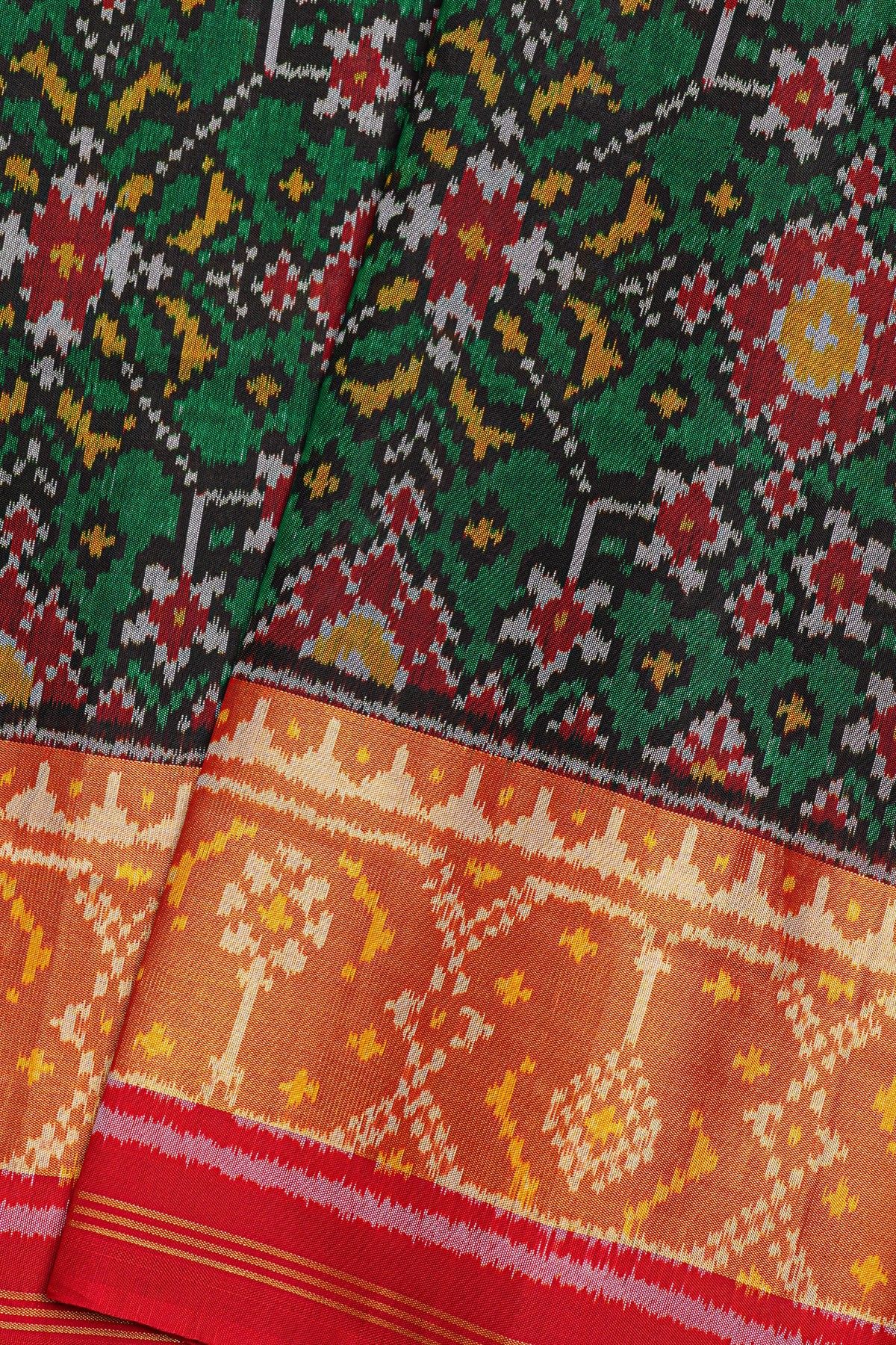 Patola Silk Bottle Green Saree