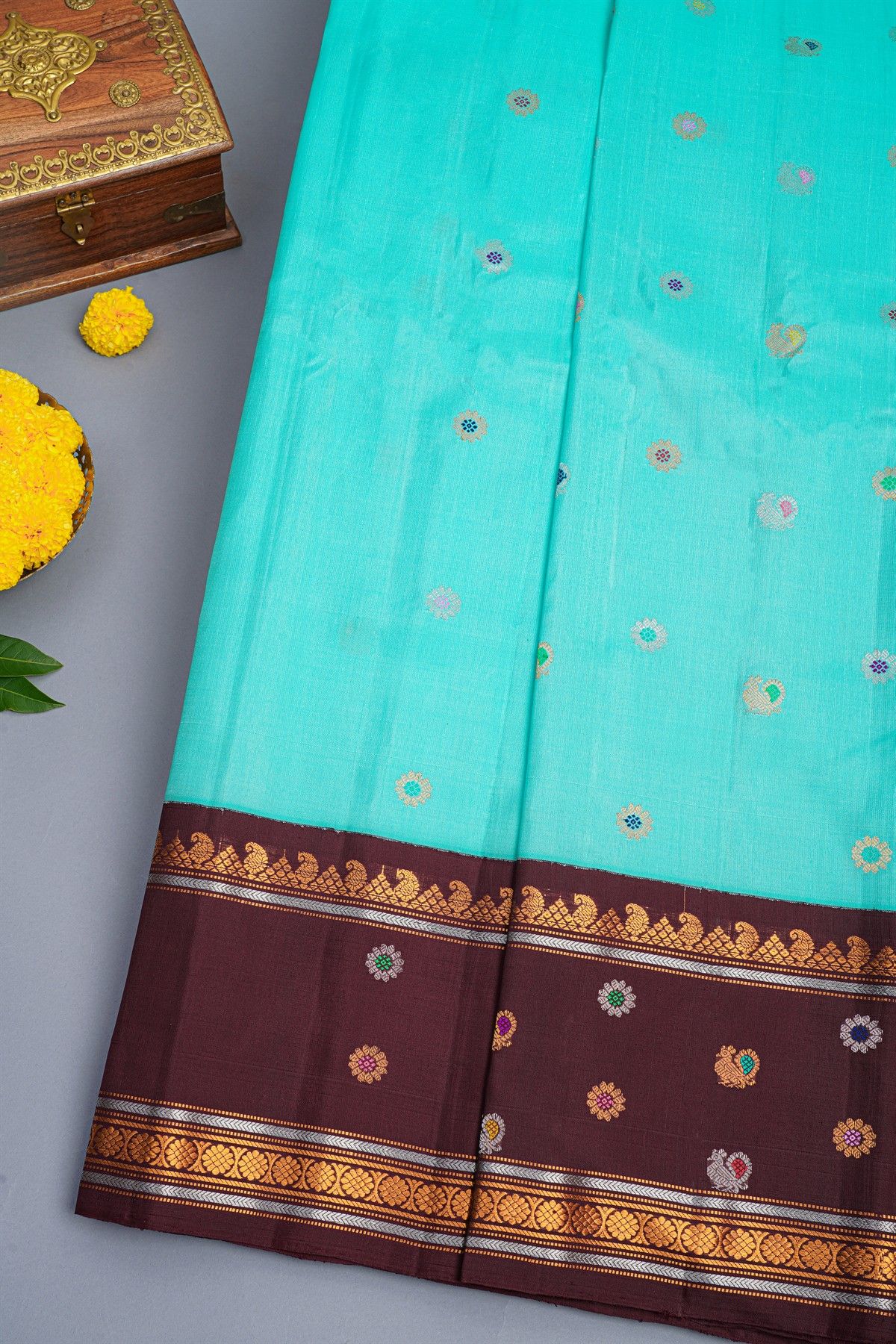 Gadwal Silk Sky Blue Saree