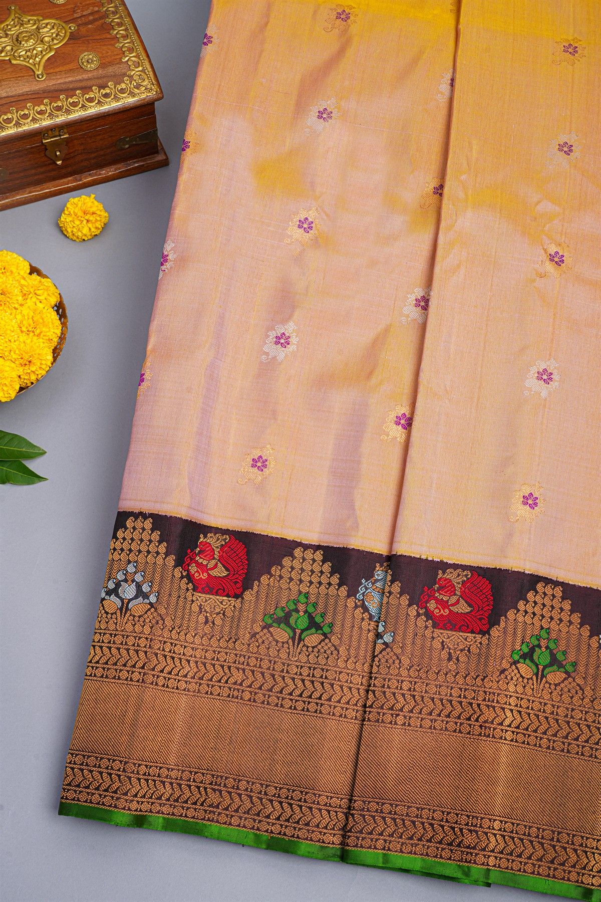 Gadwal Silk Peach Saree