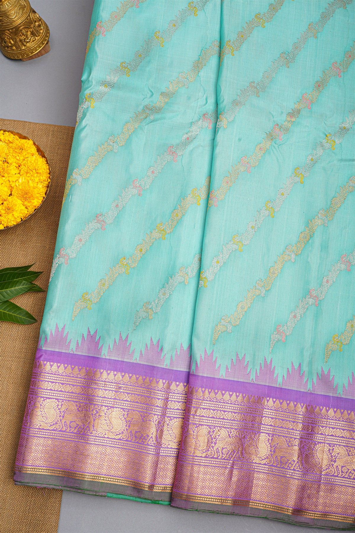 Gadwal Silk Sky Blue Saree