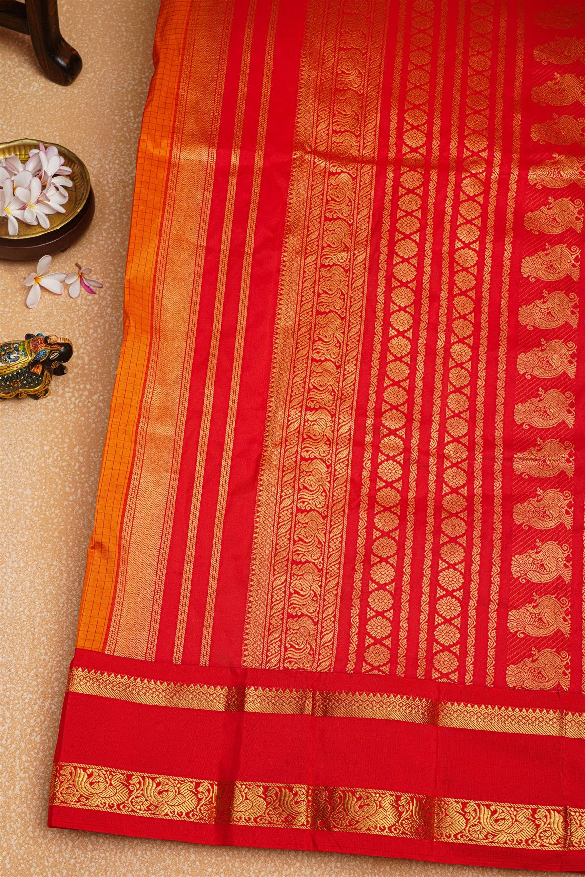 Narayanpet Silk Orange Saree