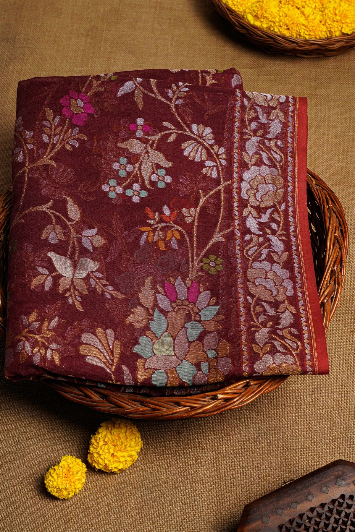 Khaadi Maroon Cotton Saree