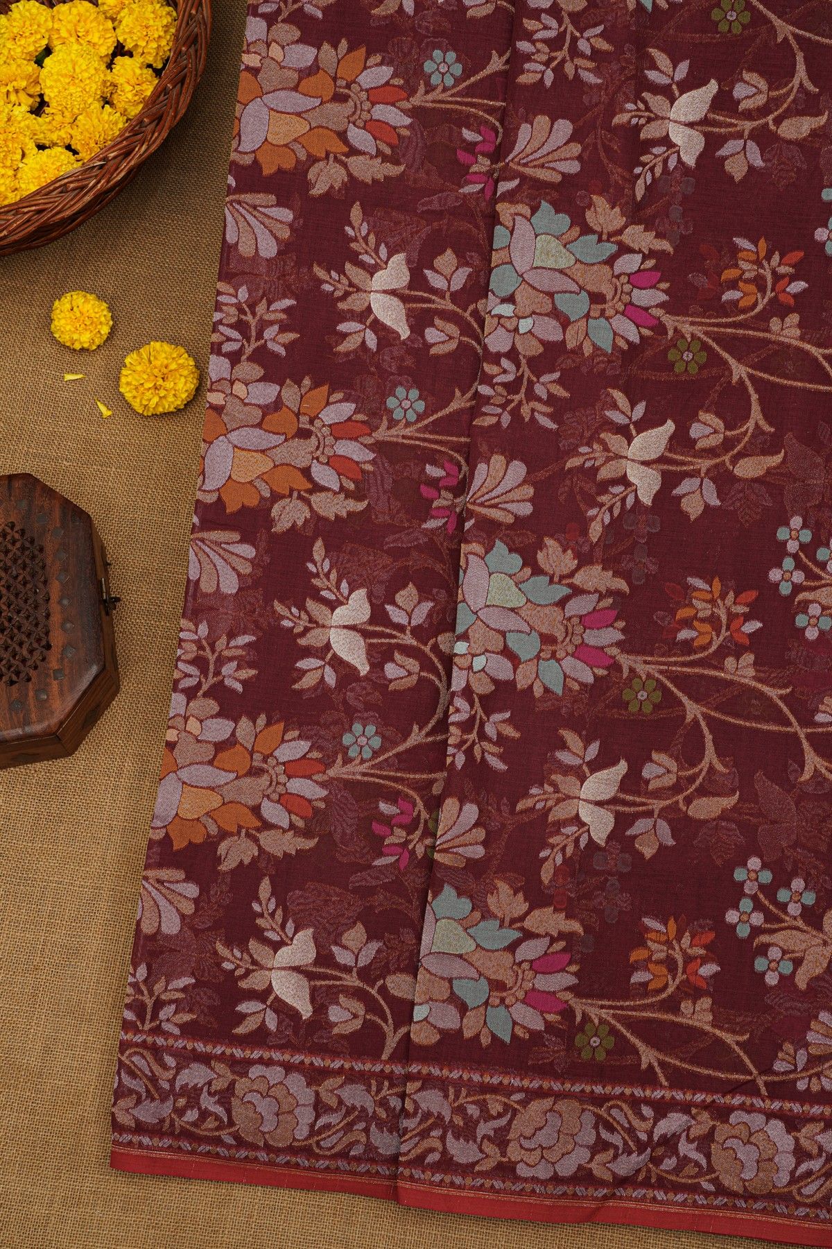 Khaadi Maroon Cotton Saree