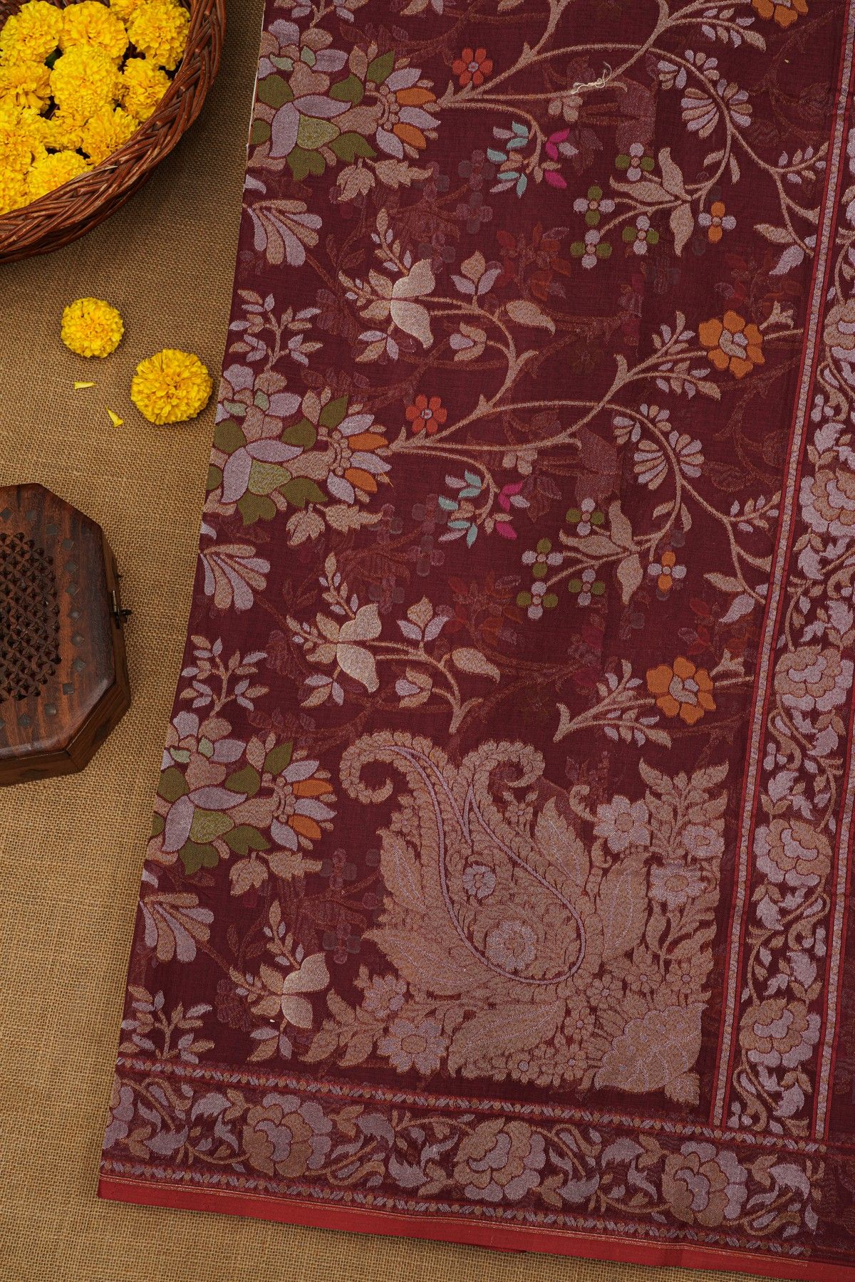 Khaadi Maroon Cotton Saree