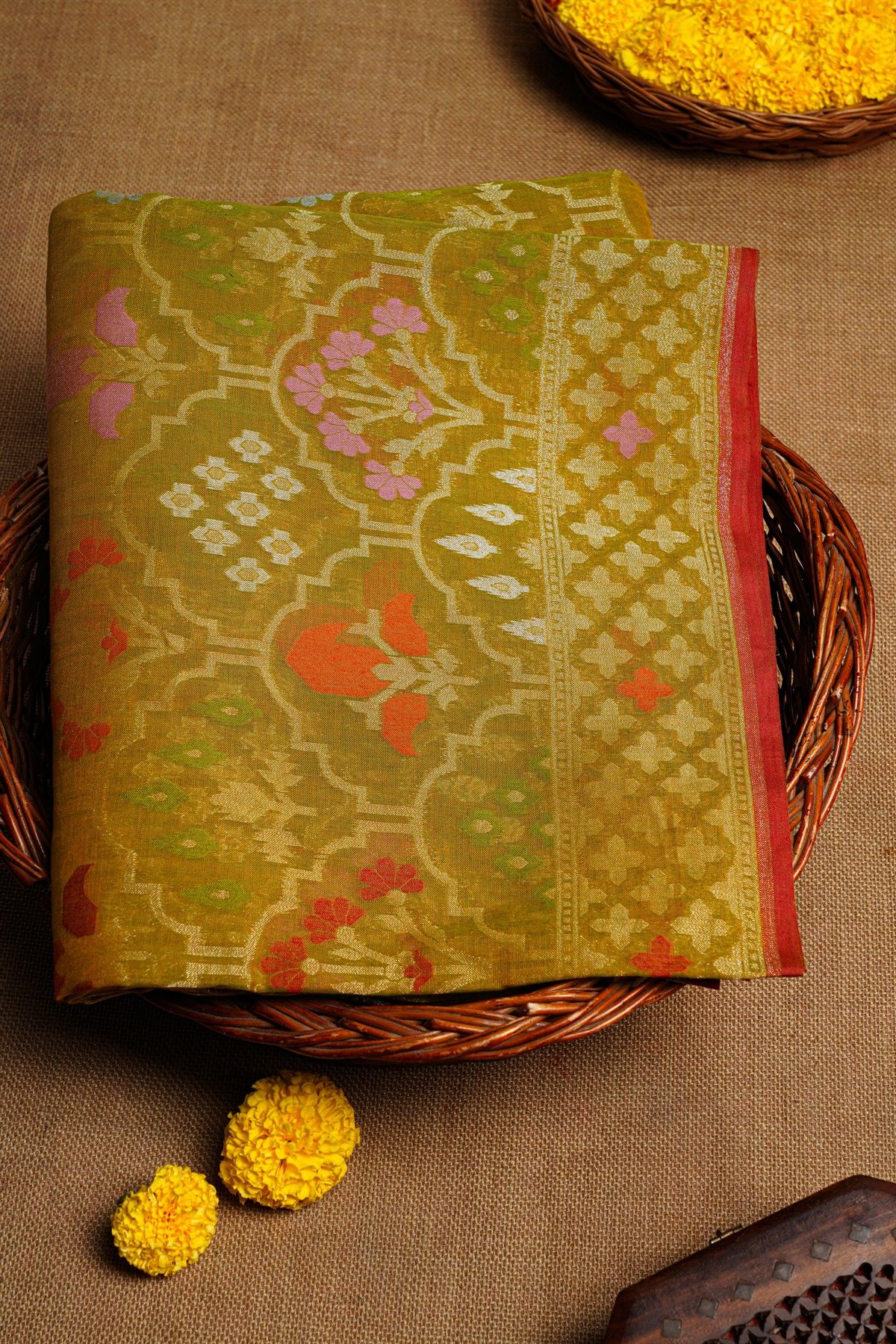 khaadi mehendi Green cotton saree