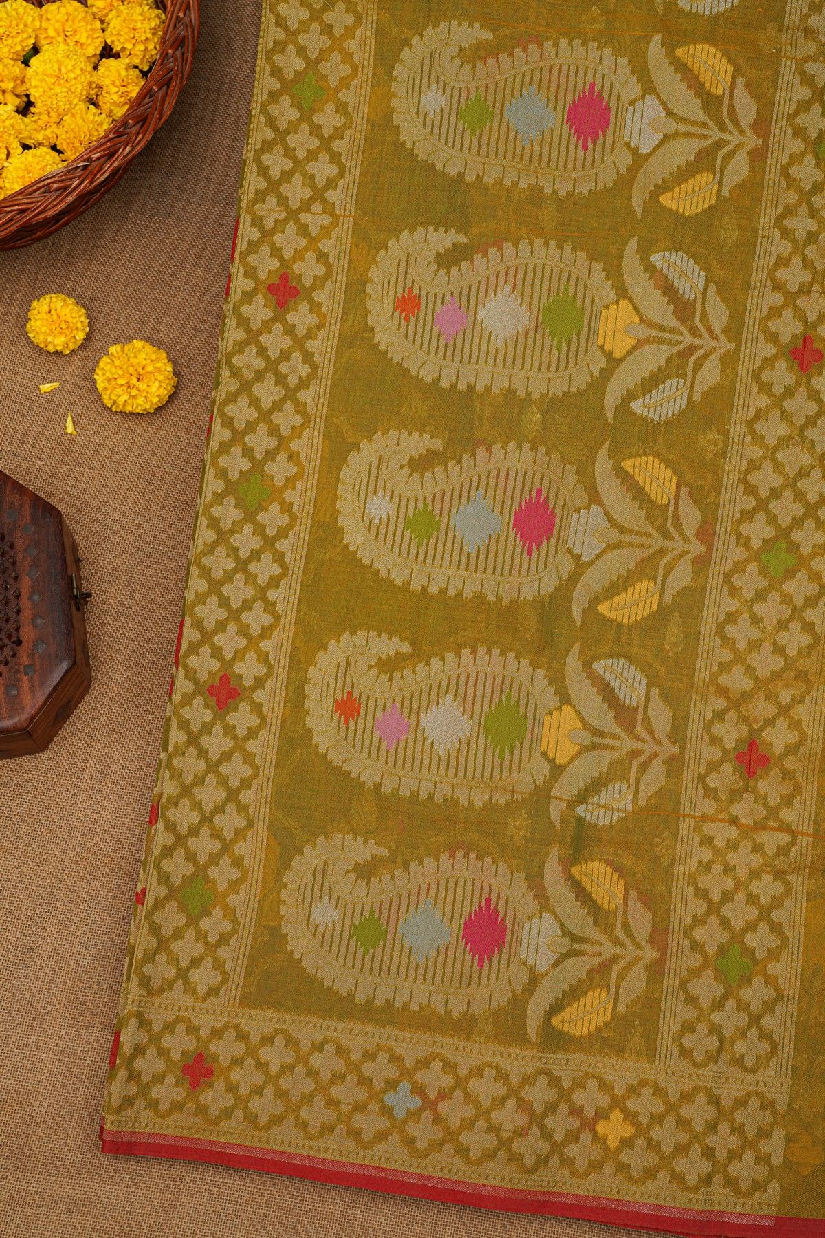 khaadi mehendi Green cotton saree