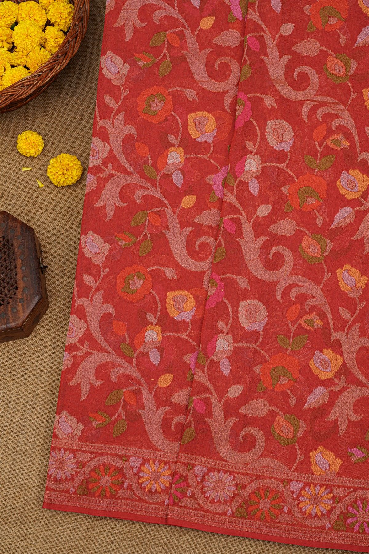 Khaadi Cotton  Red Saree