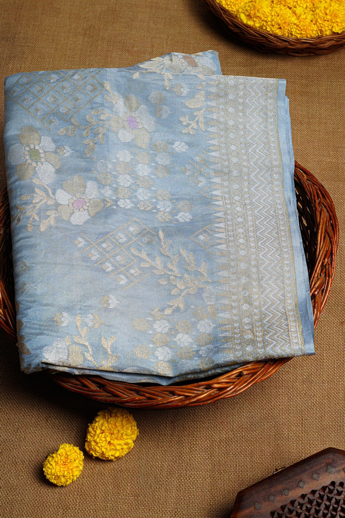 Khaadi Cotton Sky Blue Saree