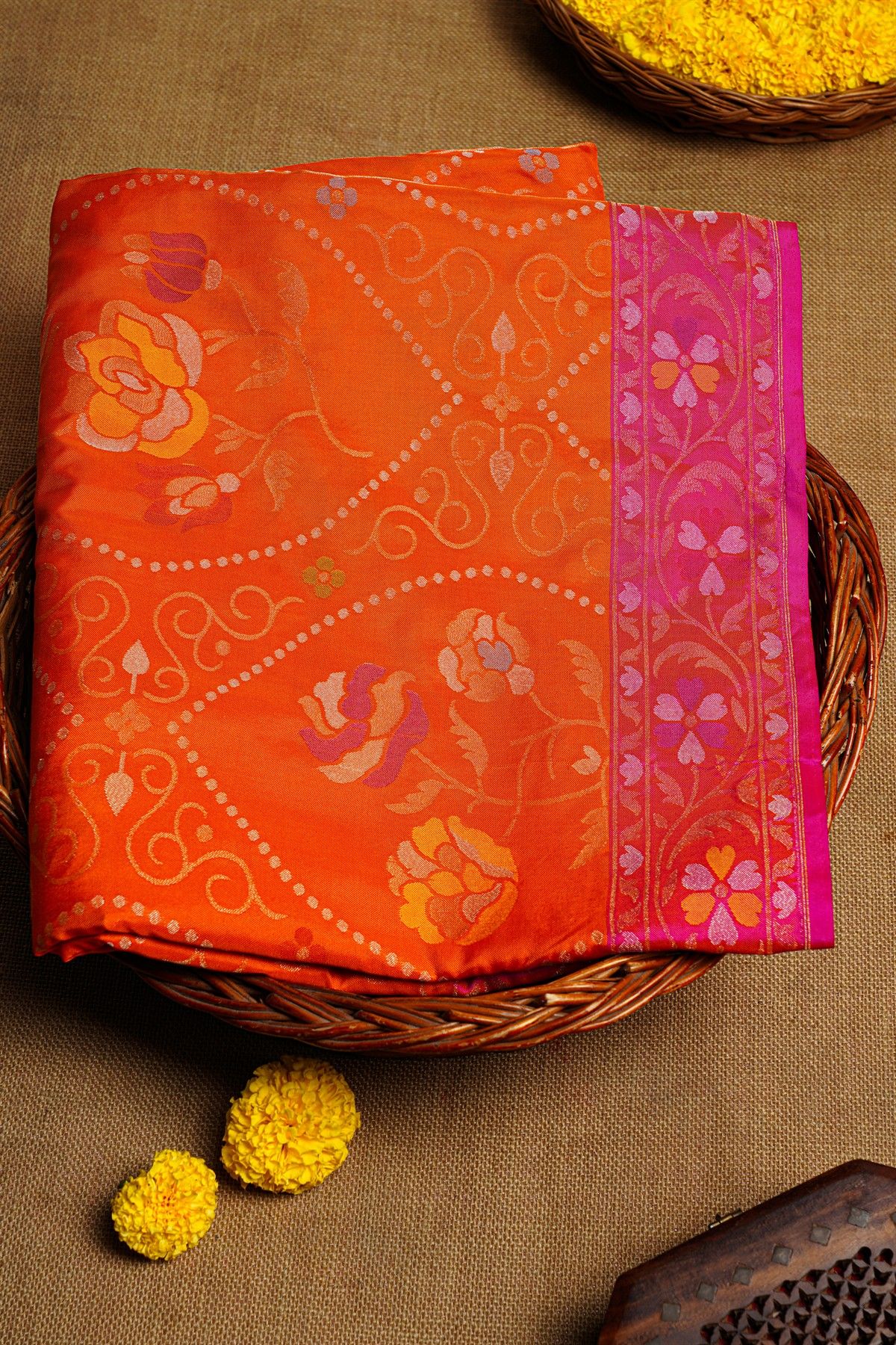 Khaadi Cotton Orange Saree