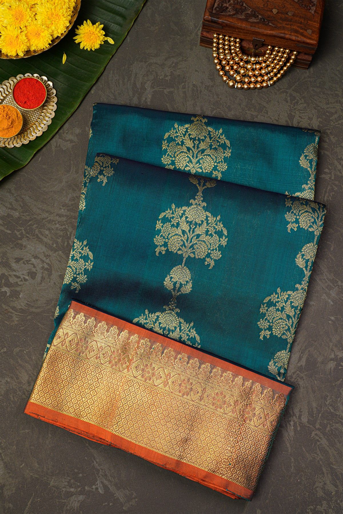 Venkatagiri Silk Teal Blue Saree