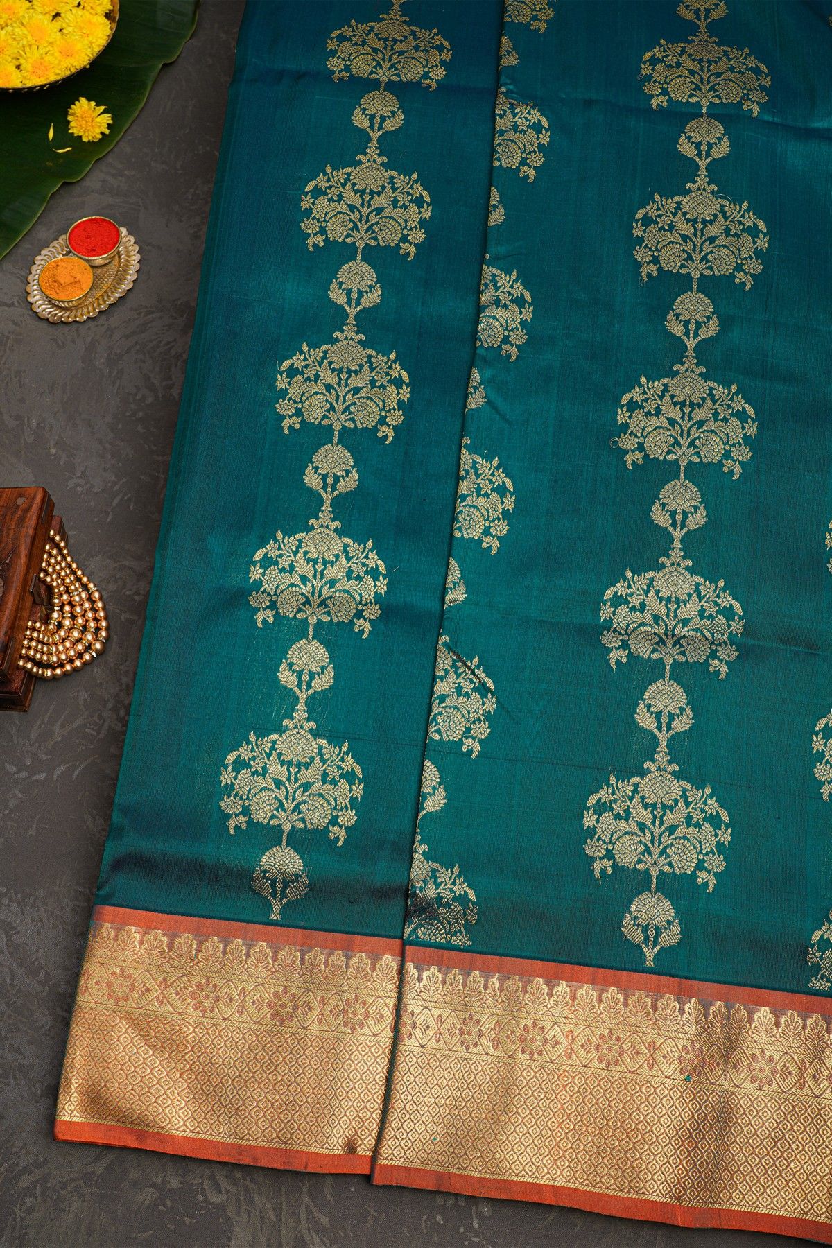 Venkatagiri Silk Teal Blue Saree