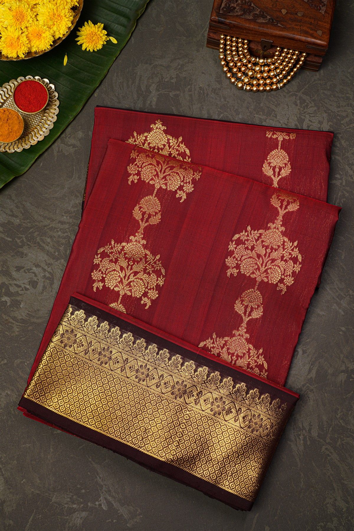 Venkatagiri Silk Maroon Saree