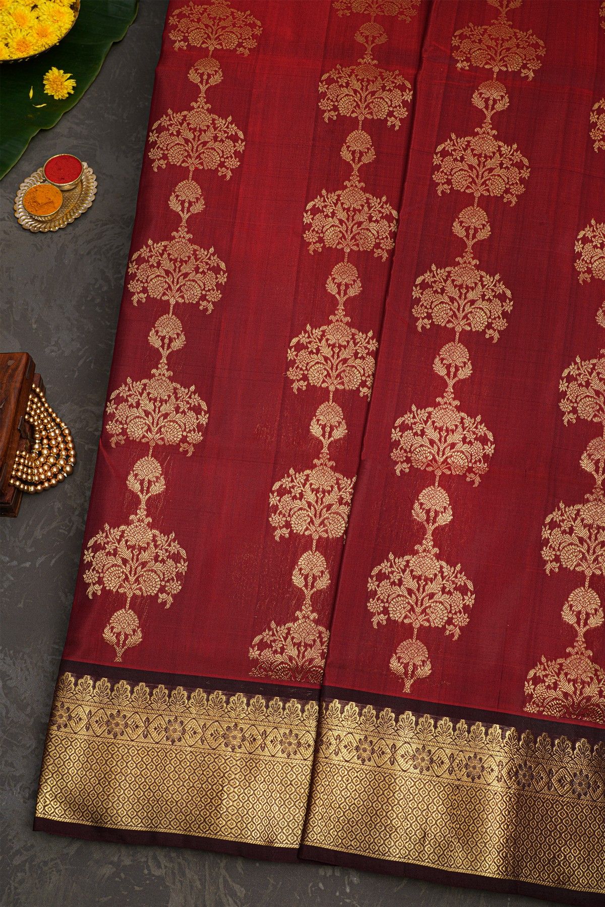 Venkatagiri Silk Maroon Saree